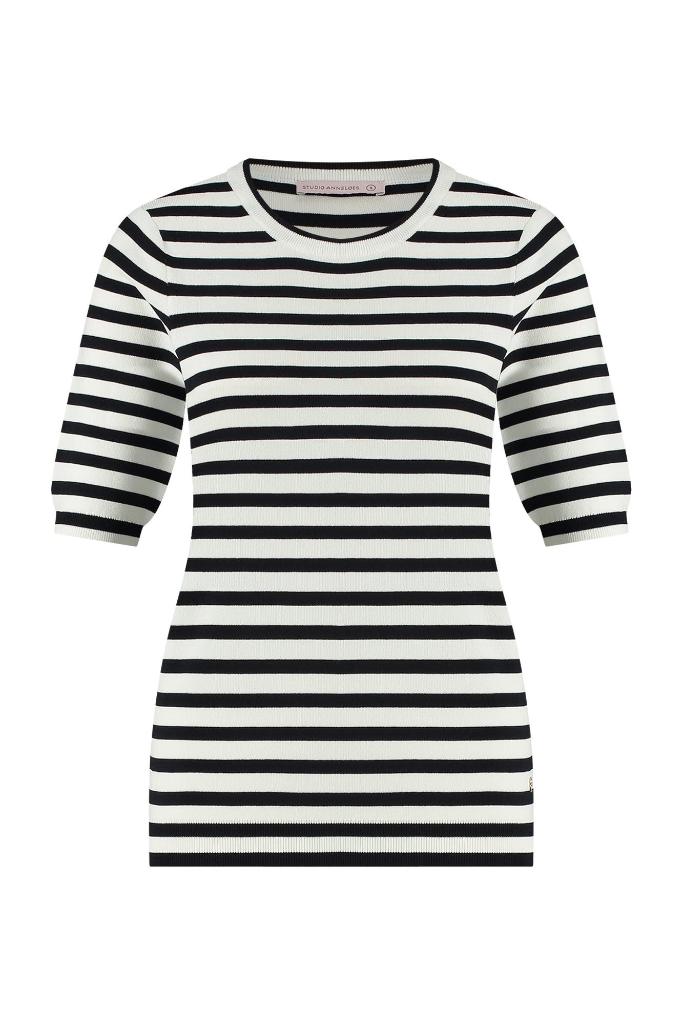 Studio Anneloes Luna stripe short slv pullover Ecru-1 1