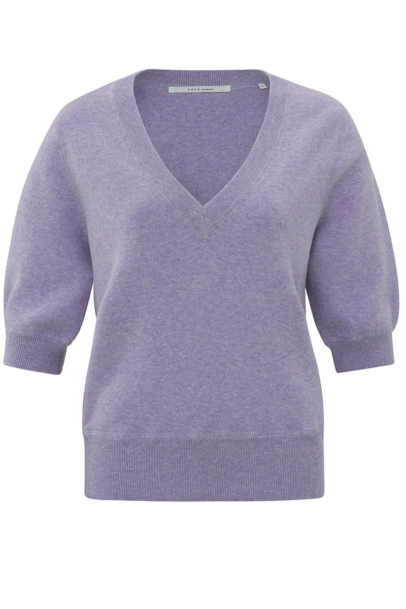 Yaya V-neck sweater with stitch det LAVENDER PURPLE MELANGE 1