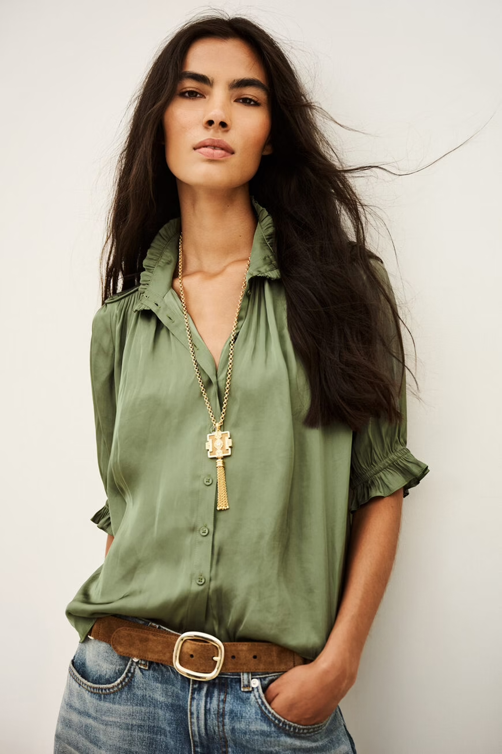 Dames blouse lange mouw groen