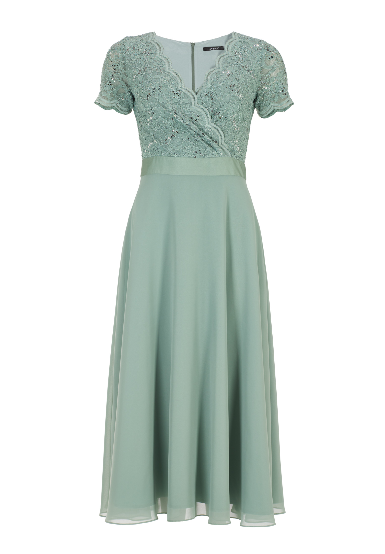 Swing Spitzen-Chiffon-Kleid mit Taillenba soft green 1