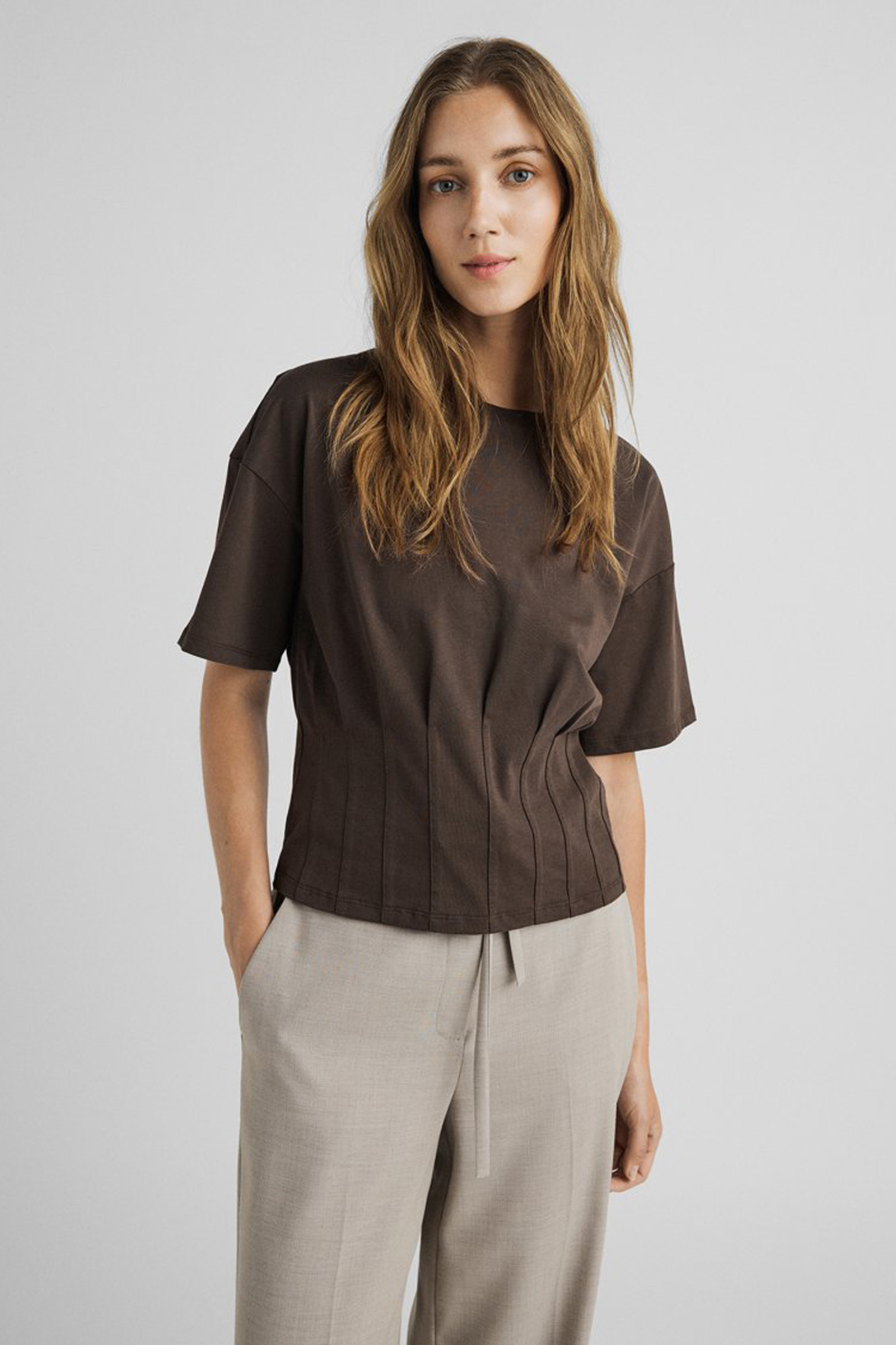 Dames t-shirt korte mouw bruin