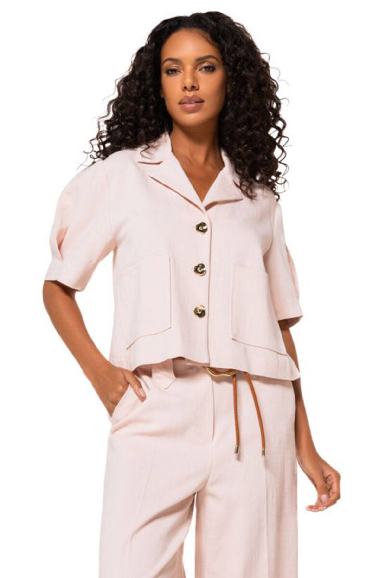 Dames blouse korte mouw rose