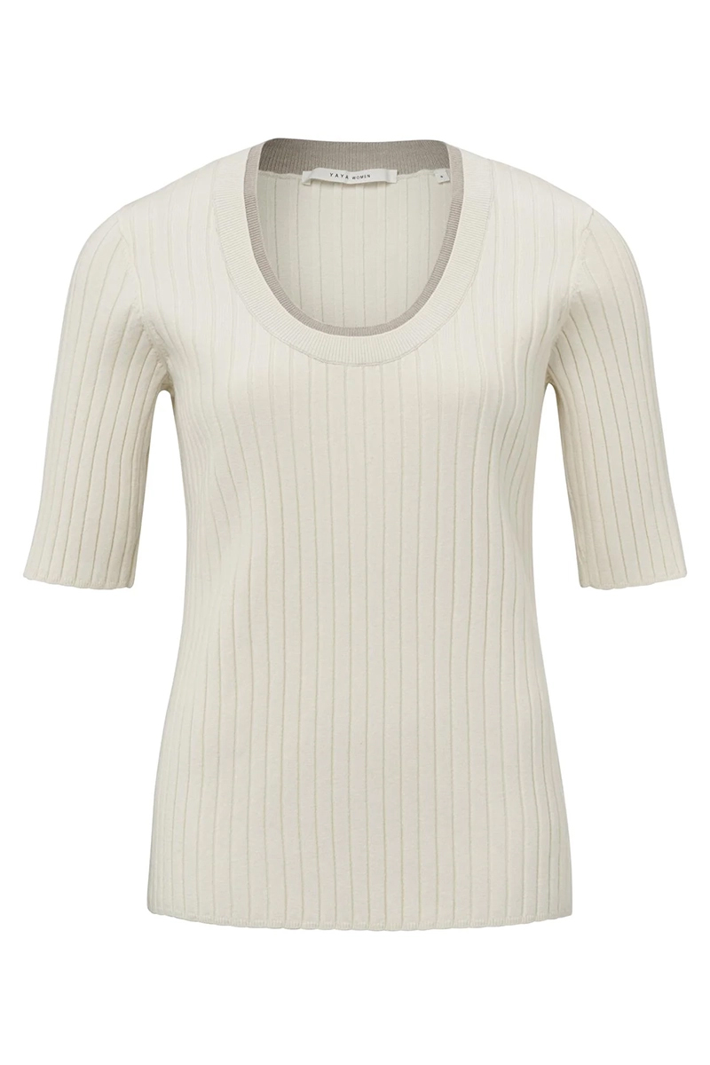 Yaya Fitted half sleeve sweater OFF WHITE KNIT 1