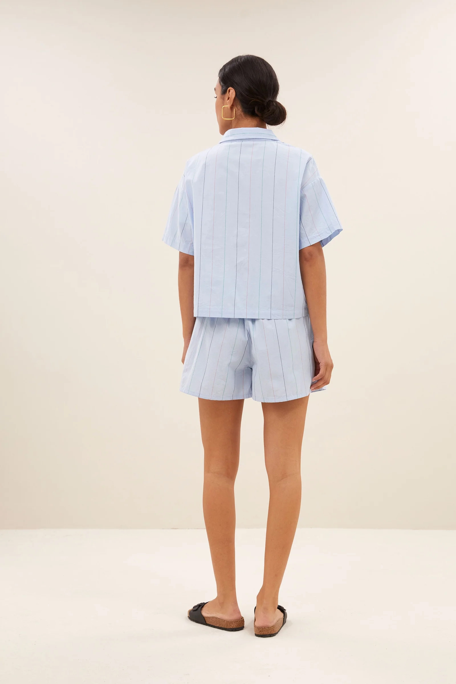By Bar Isa stripe chambray short Blauw-1 4