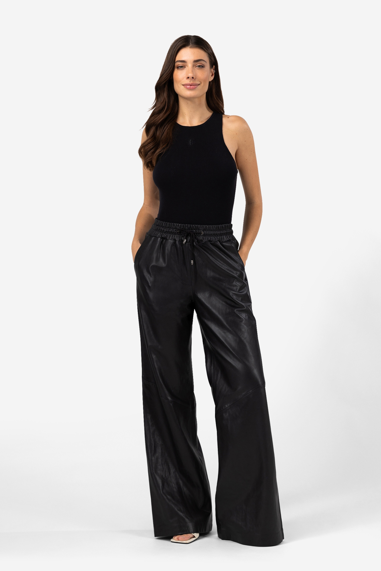 Dames leren broek zwart