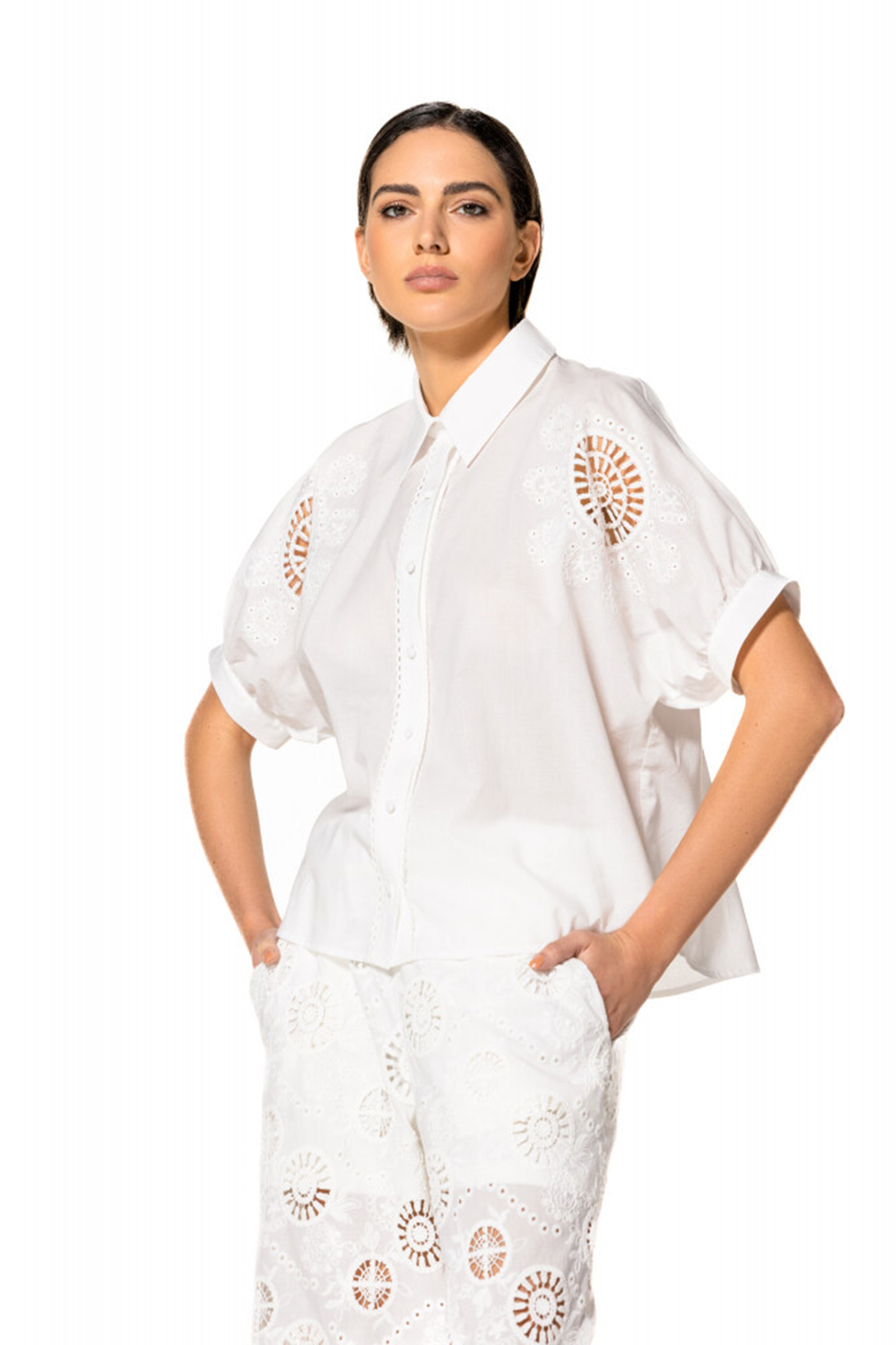 Dames blouse korte mouw ecru