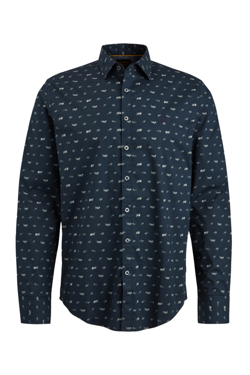 PME Legend Long Sleeve Shirt Print On Poplin Blauw-1 1