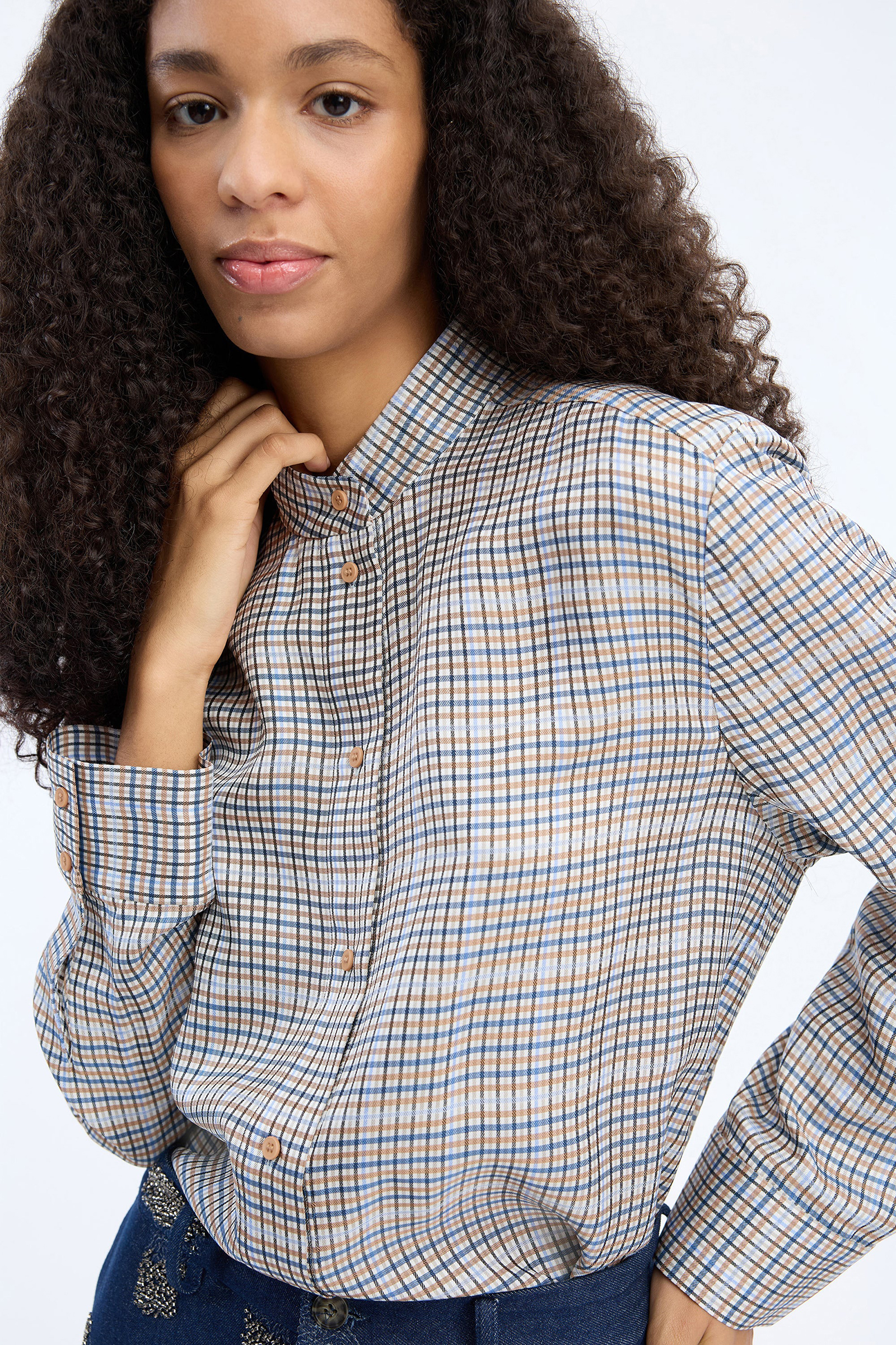 Dames blouse lange mouw blauw