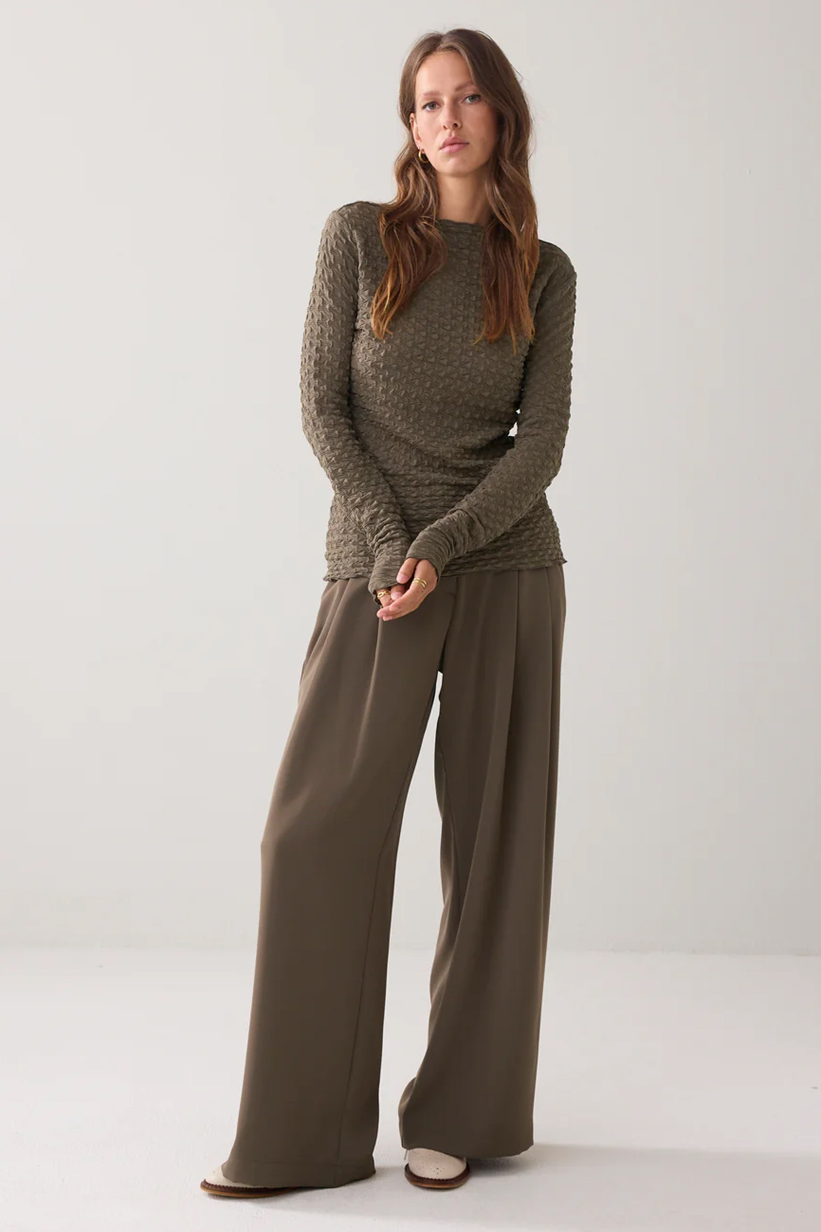 Dames t-shirt lange mouw groen