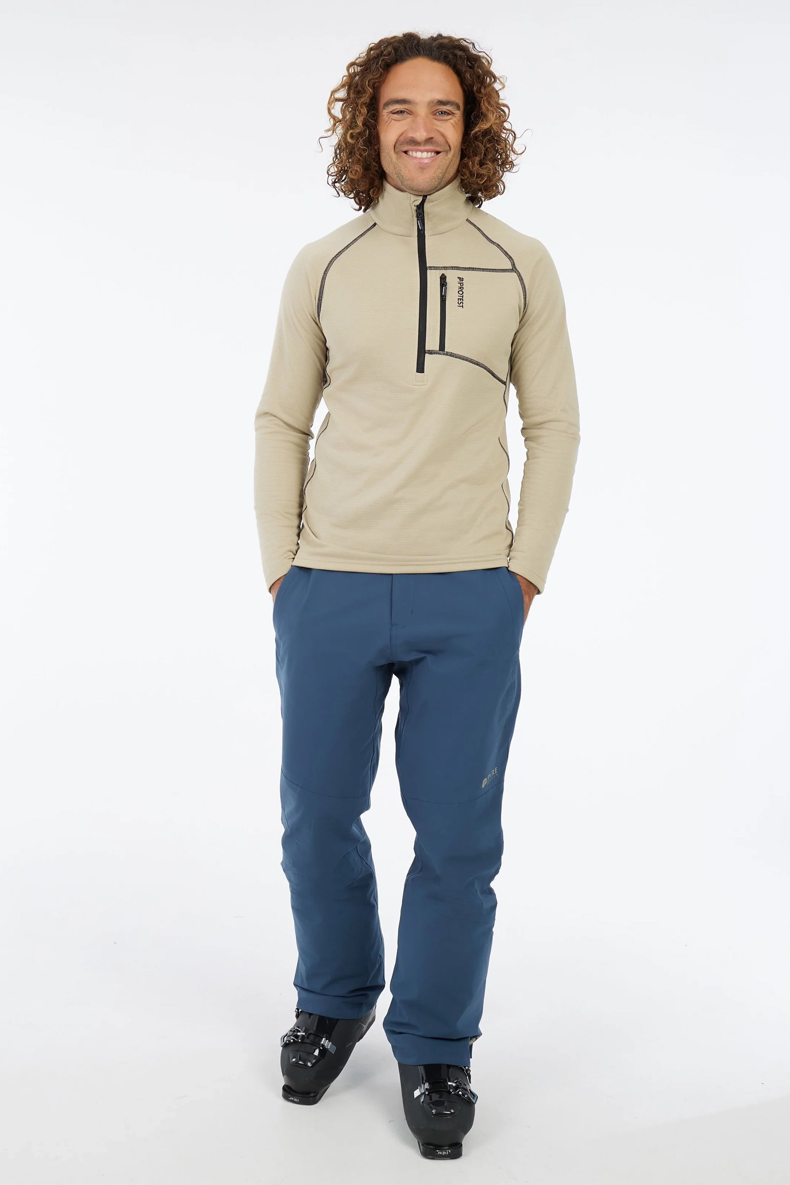 Wintersport heren pully+rits bruin