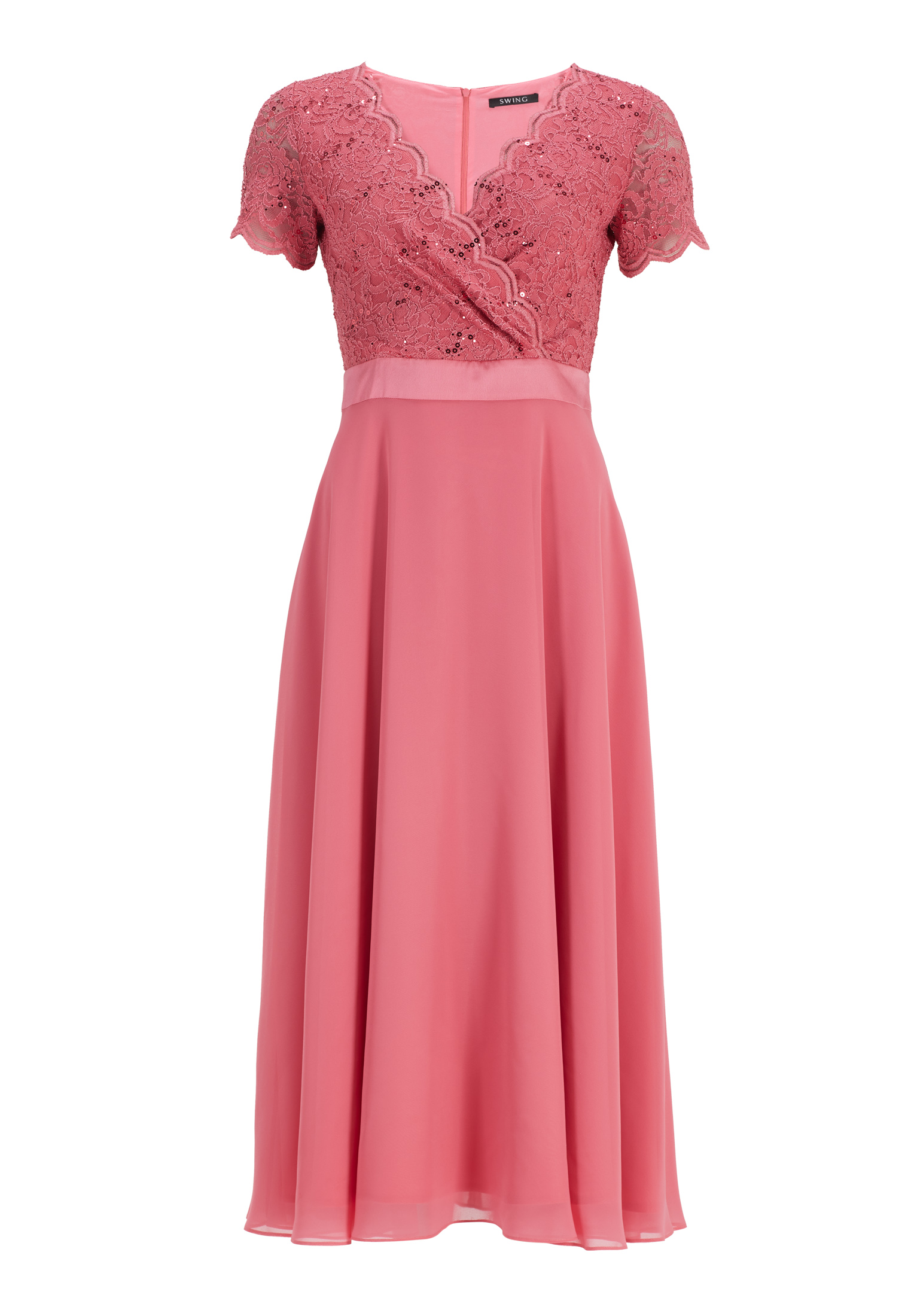 Swing Spitzen-Chiffon-Kleid mit Taillenba melon pink 1
