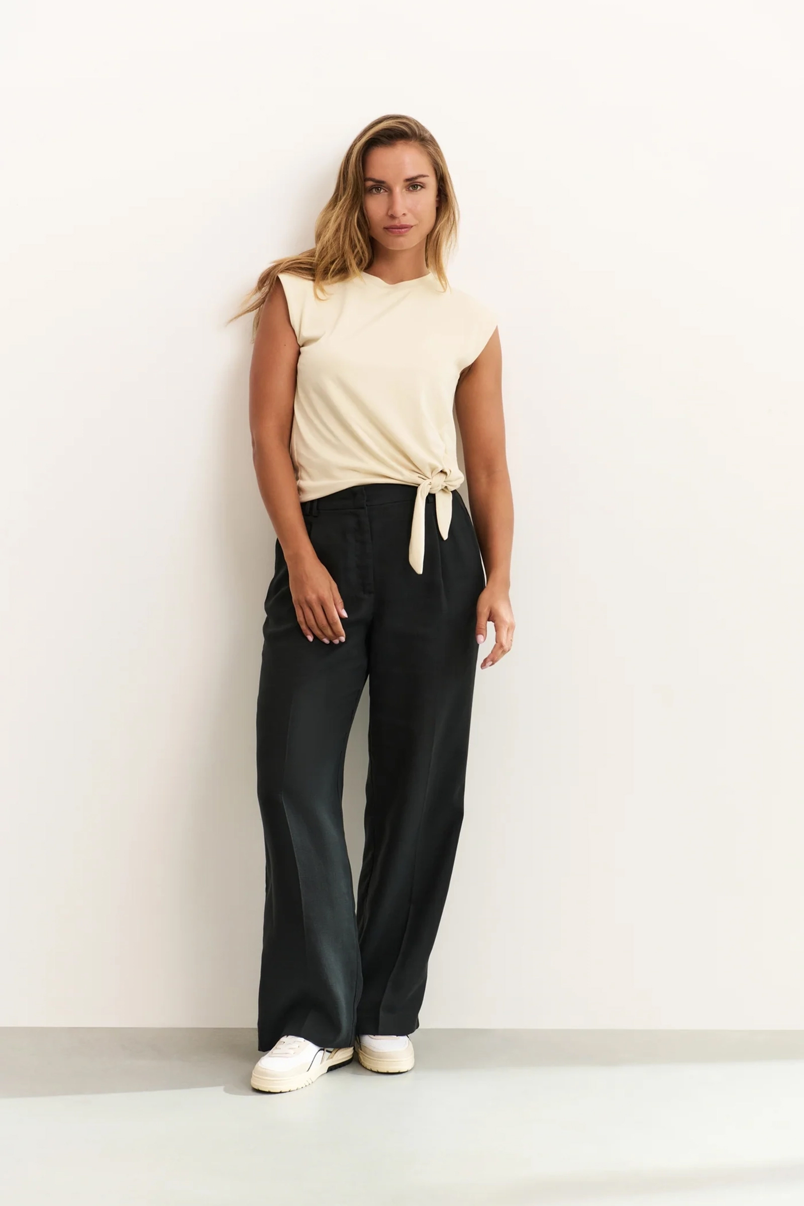 Yaya Linen mix wide leg trouse-L32 WASHED BLACK 2