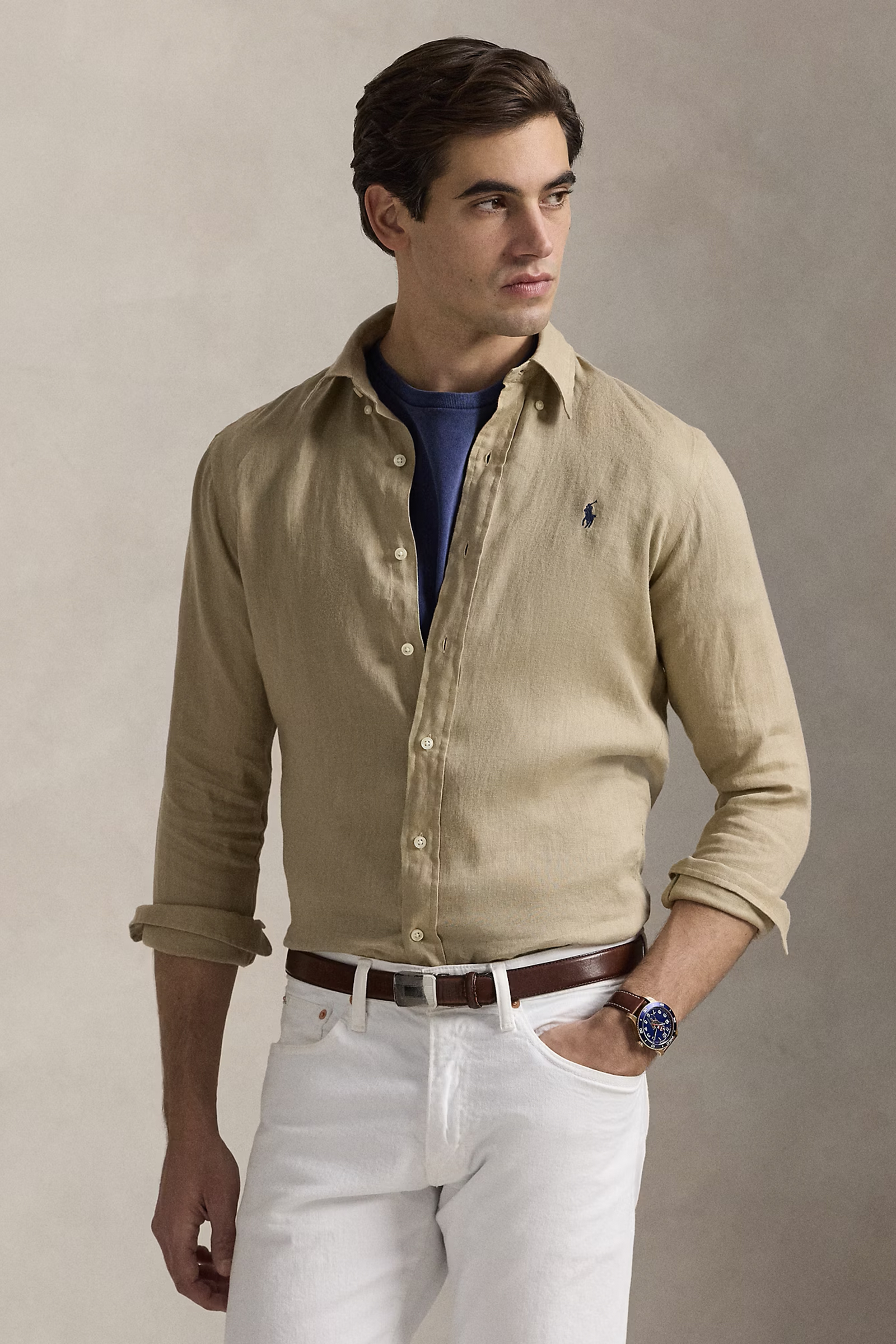 Heren overhemd lm casual bruin