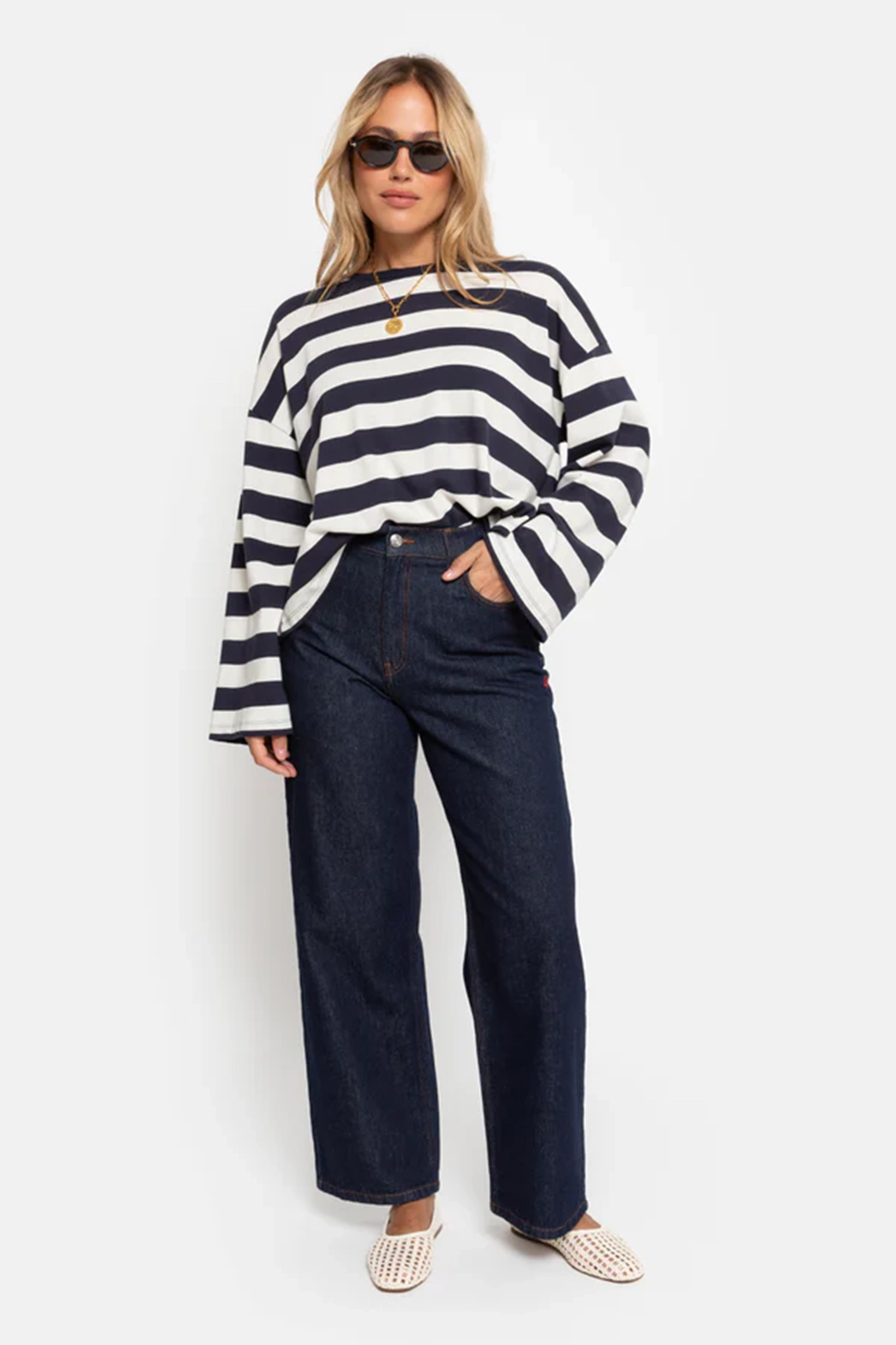 Dames t-shirt lange mouw blauw