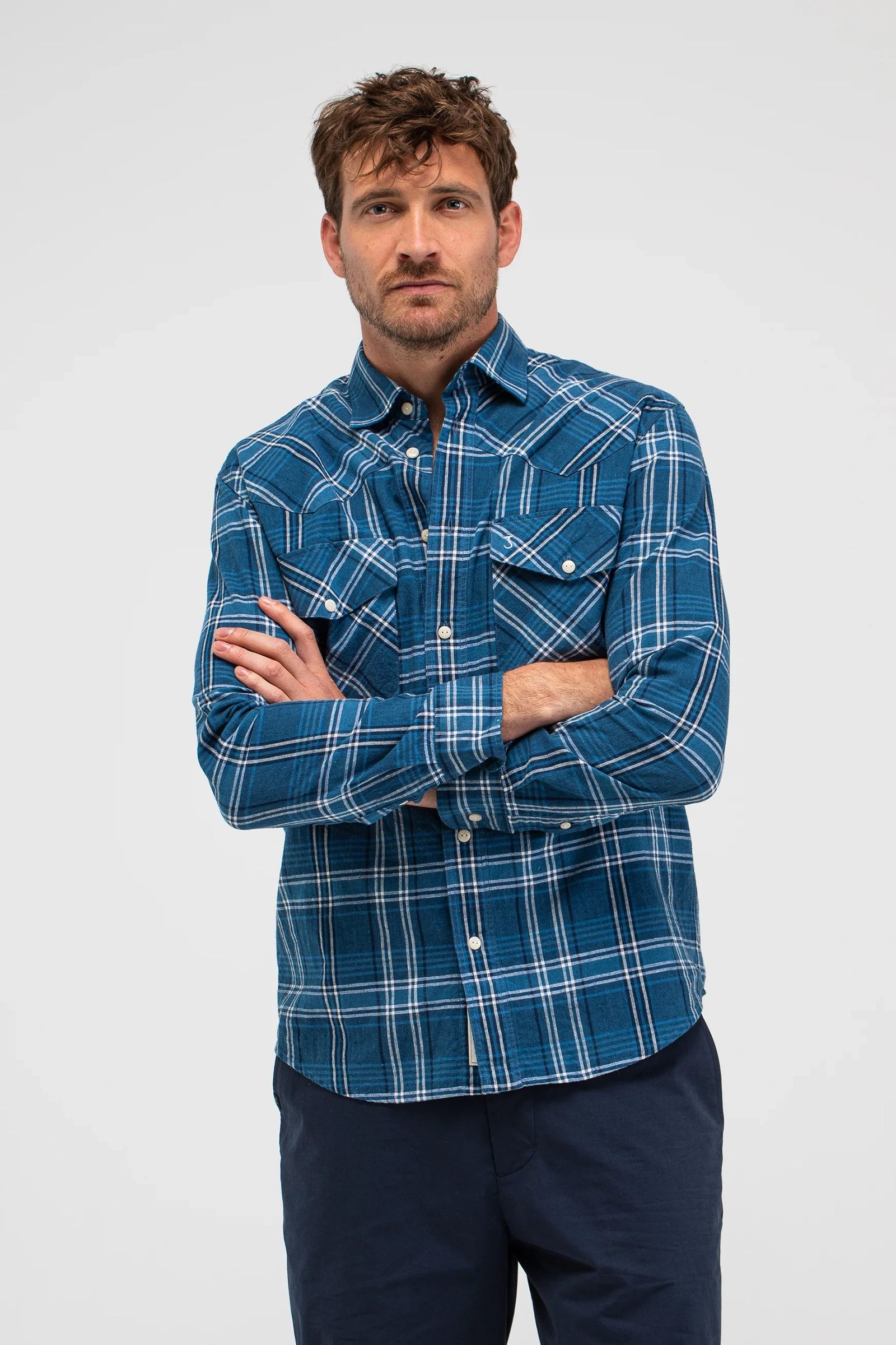 Heren overhemd lm casual blauw