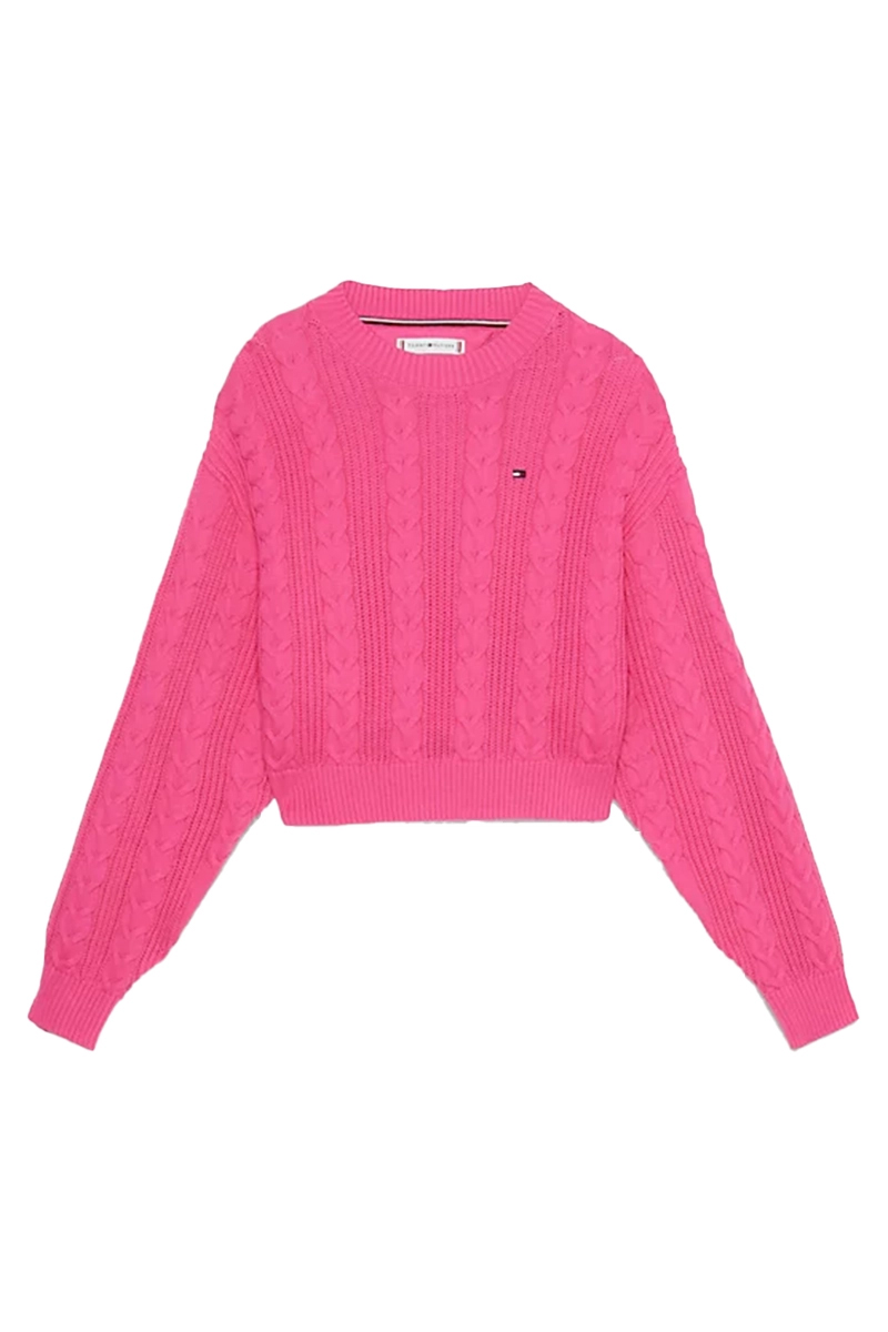 Tommy Hilfiger cable cropped crew sweater Rose-1 1