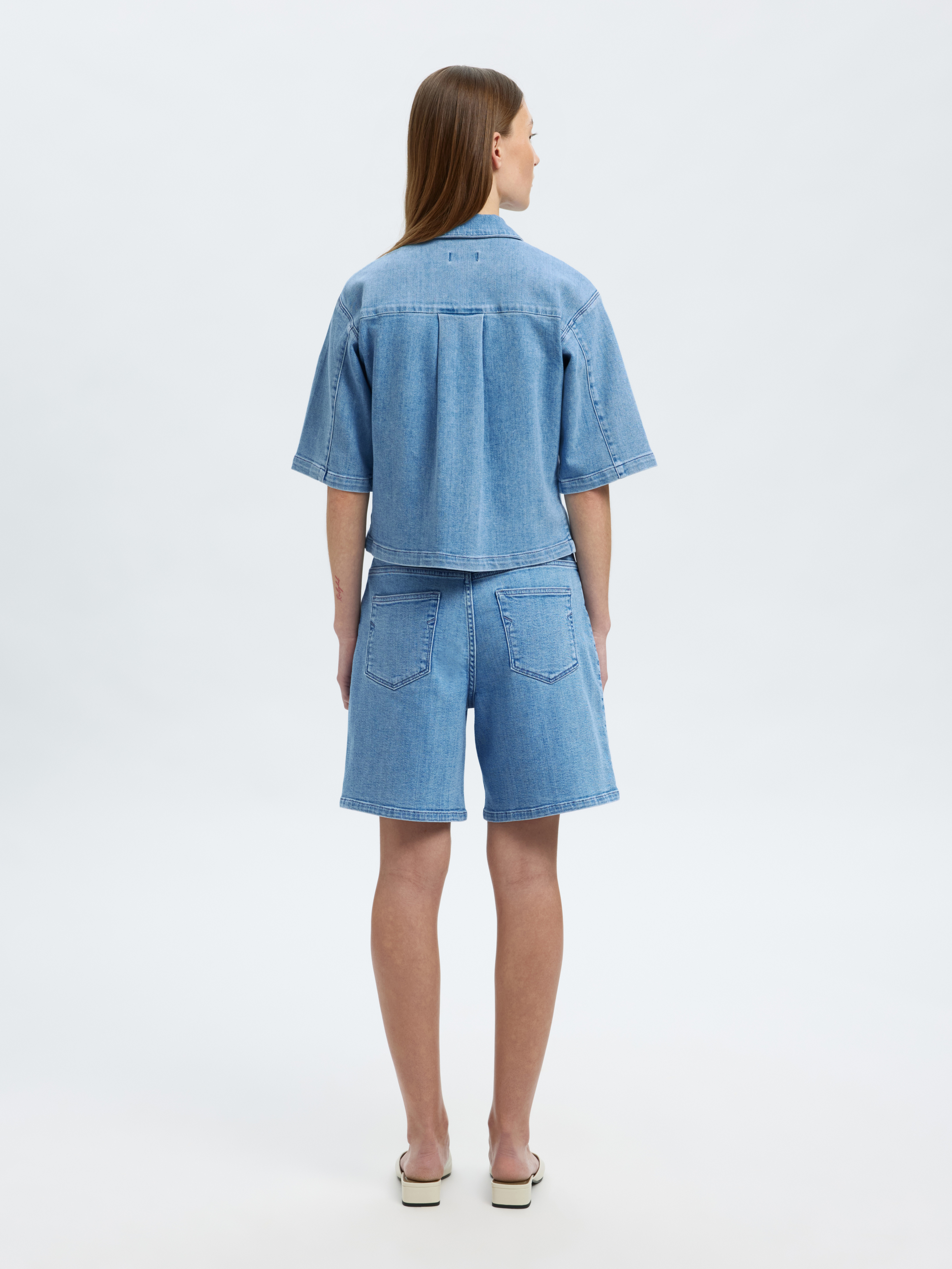 Selected SLFANYA 2/4 SHORT DENIM SHIRT 182315-Light Blue Denim 3