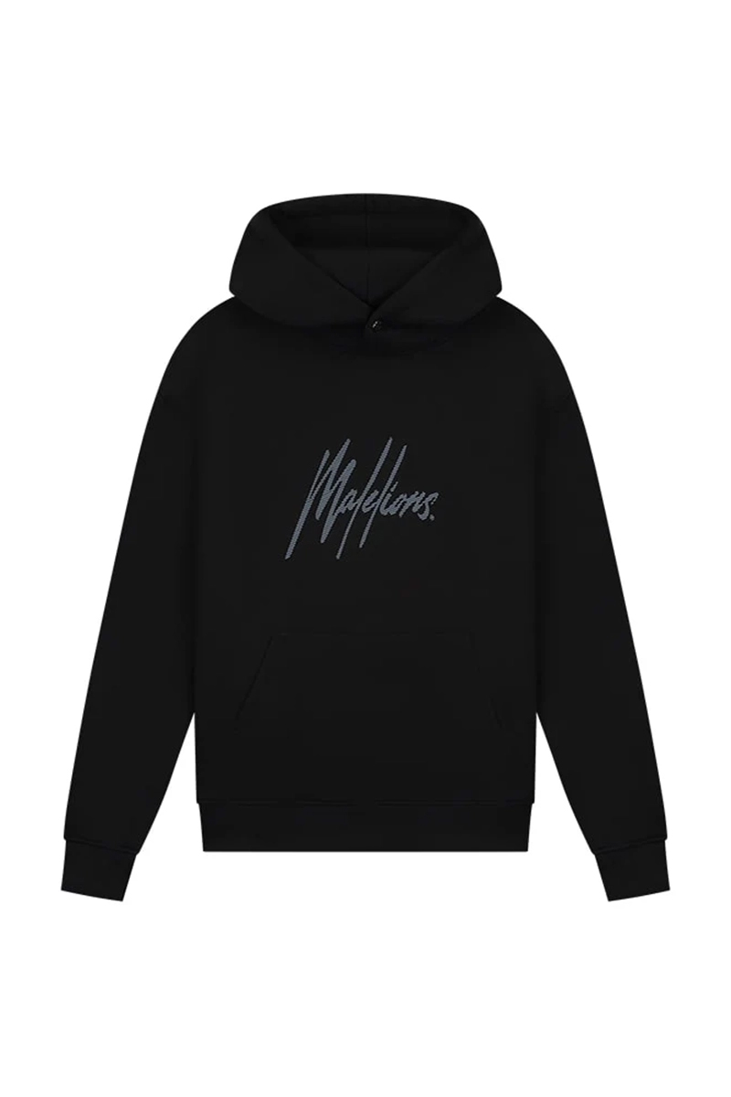 Malelions Striped Signature Hoodie Blauw-1 1