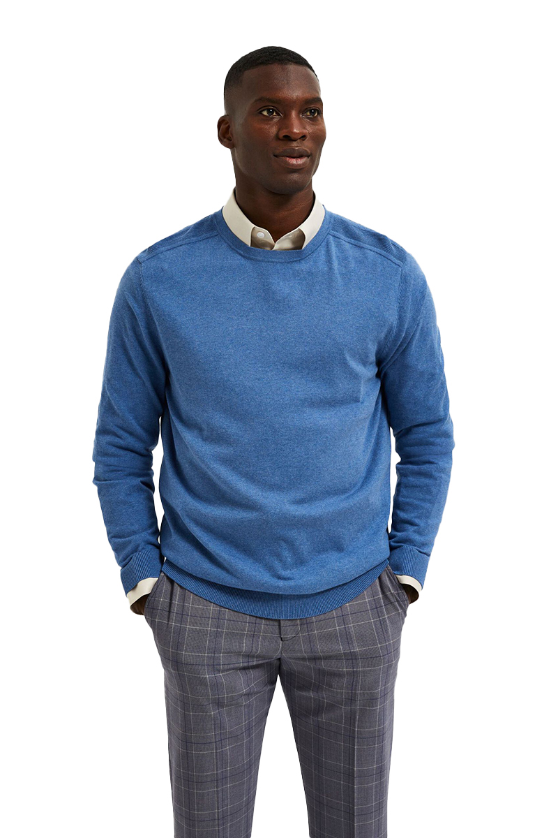 Selected SLHBERG CREW NECK B NOOS Blauw-4 2