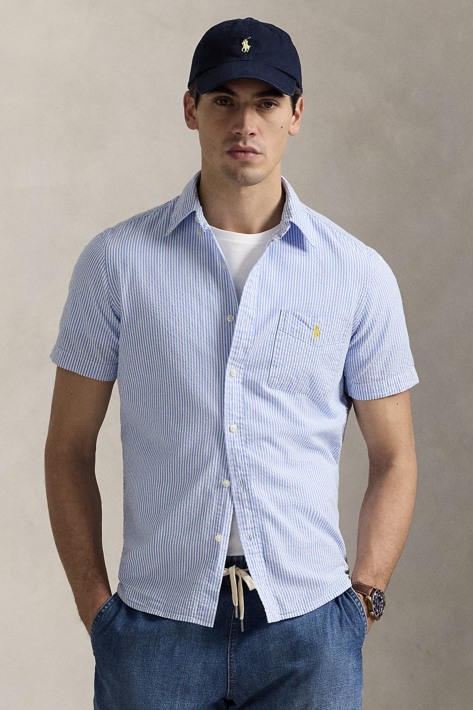 Heren overhemd km casual blauw