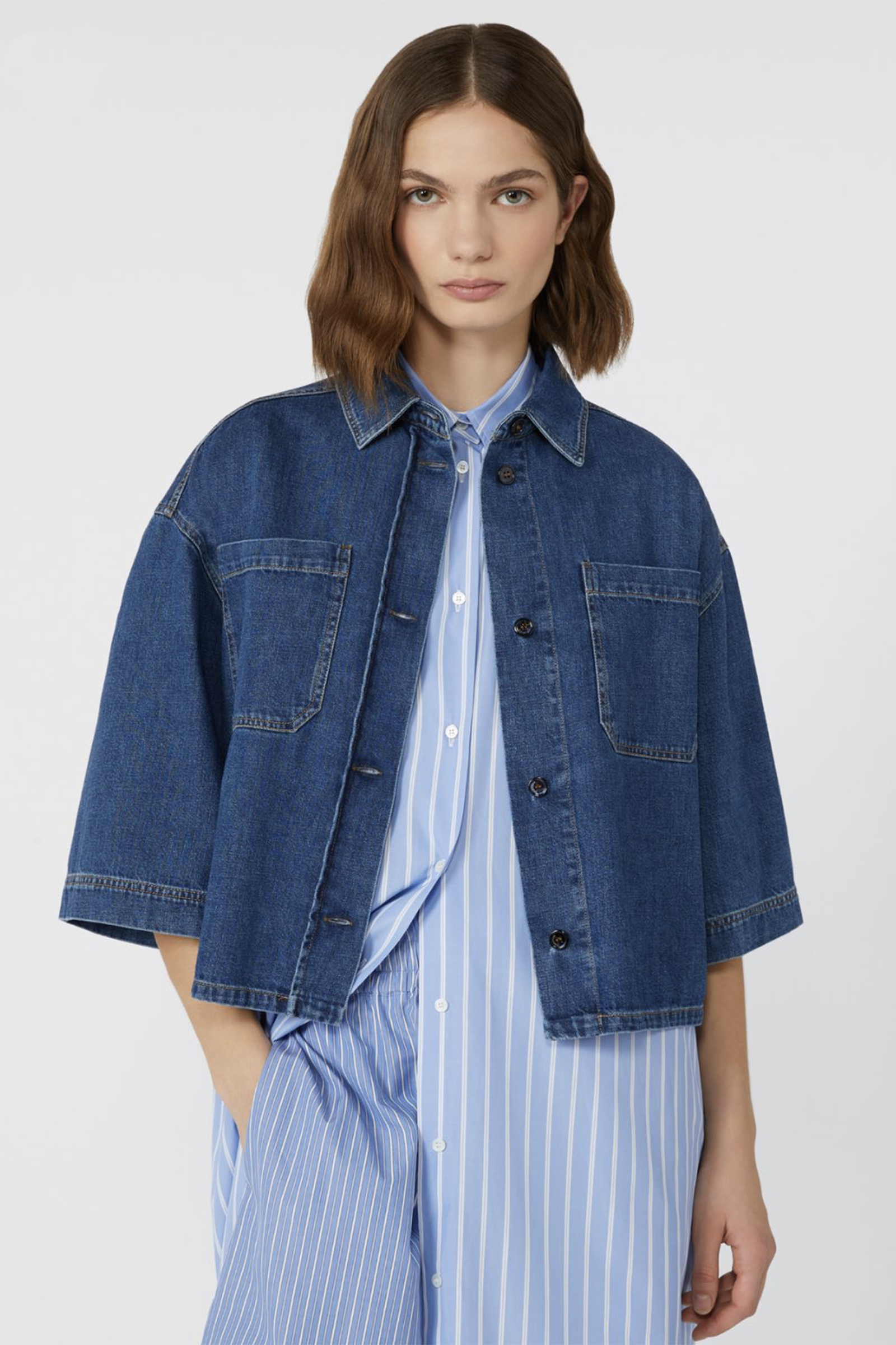 Dames blouse korte mouw blauw