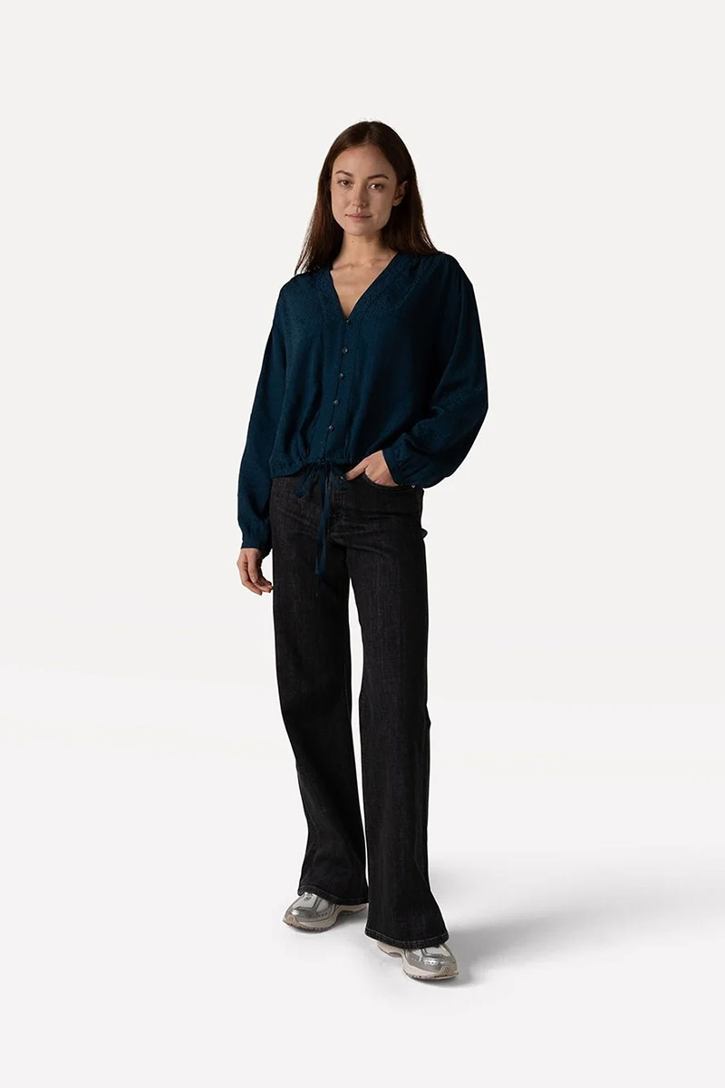 Dames blouse lange mouw blauw