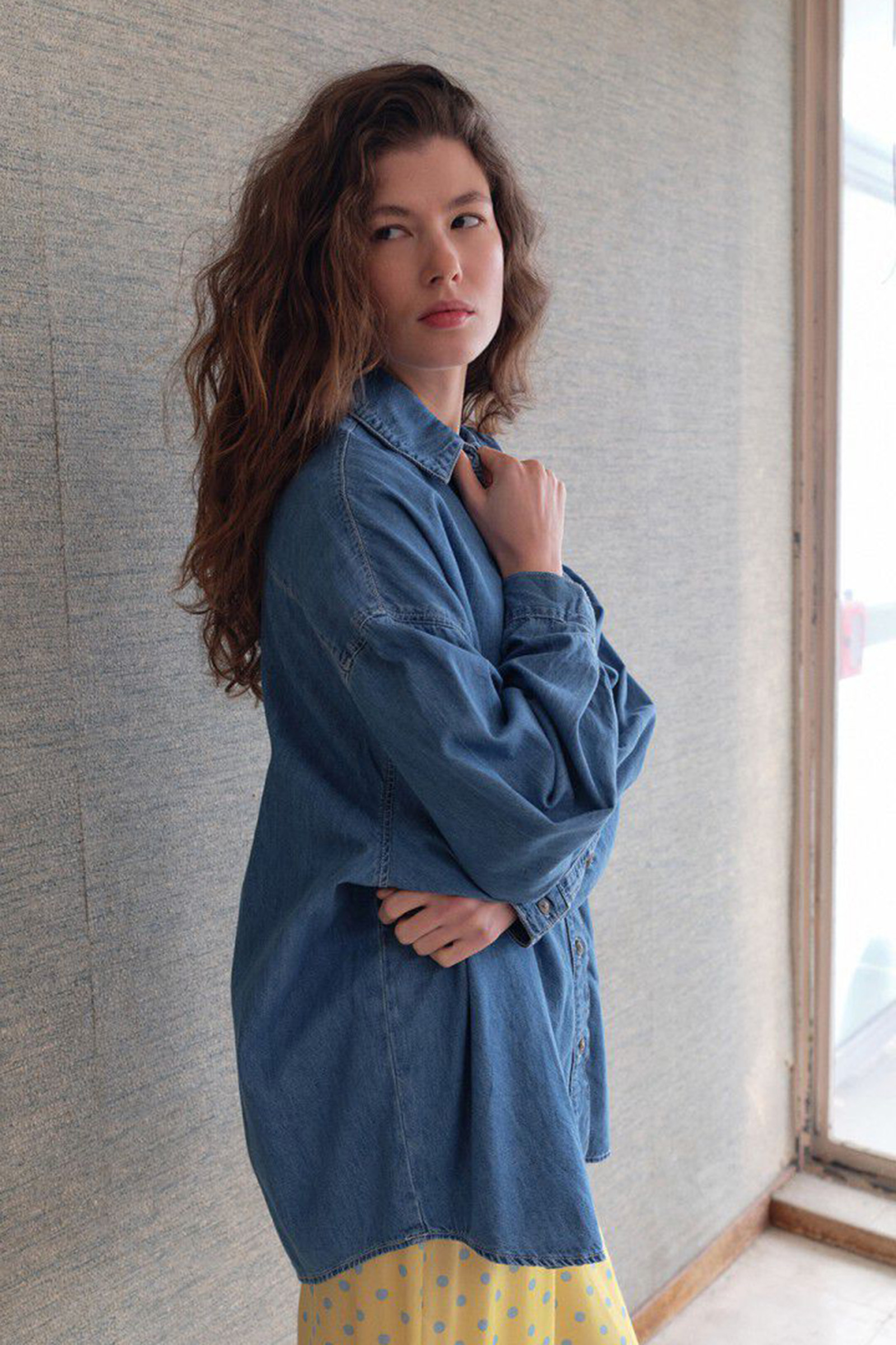 Dames blouse lange mouw blauw