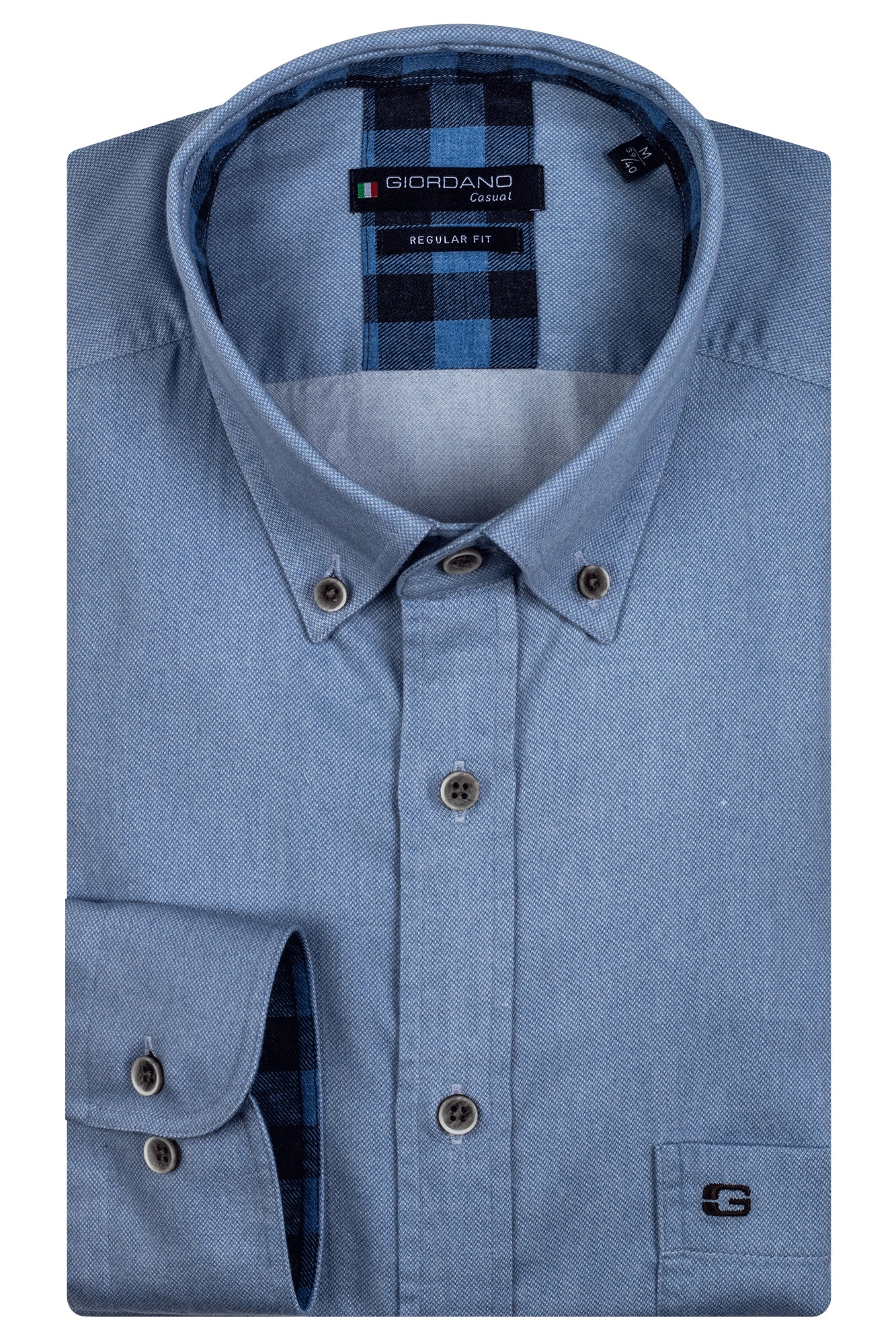 Giordano Ivy, LS Button Down  Oxford Look Print Blauw-1 1