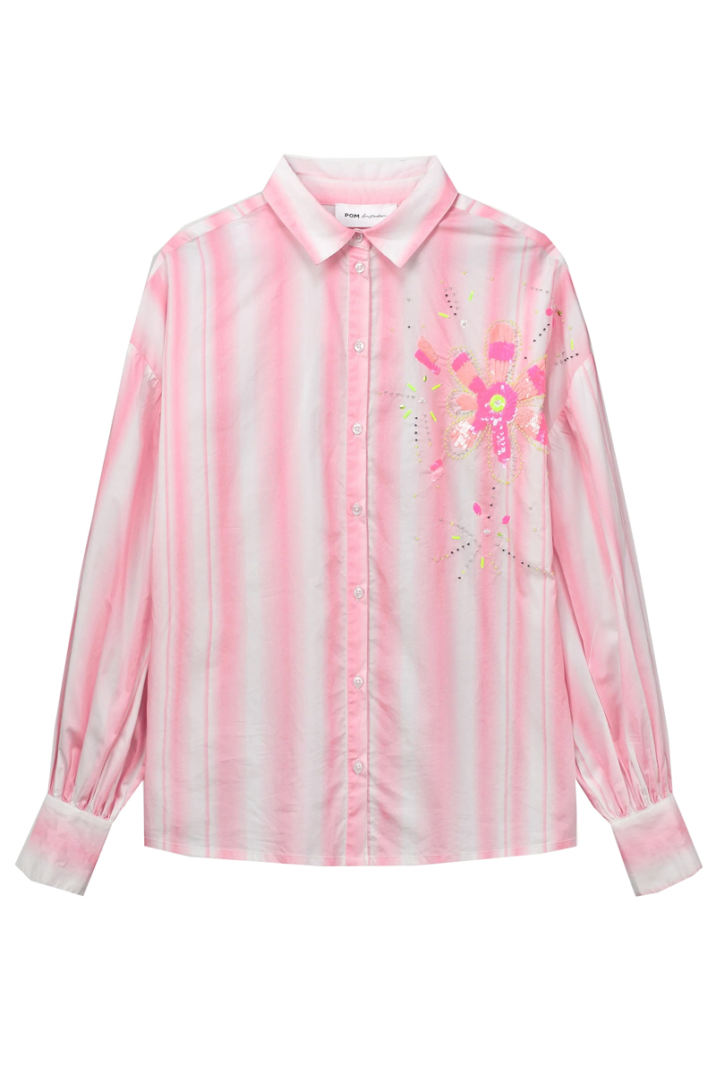POM Amsterdam BLOUSE Embroidert Striped Pink o Rose-1 1
