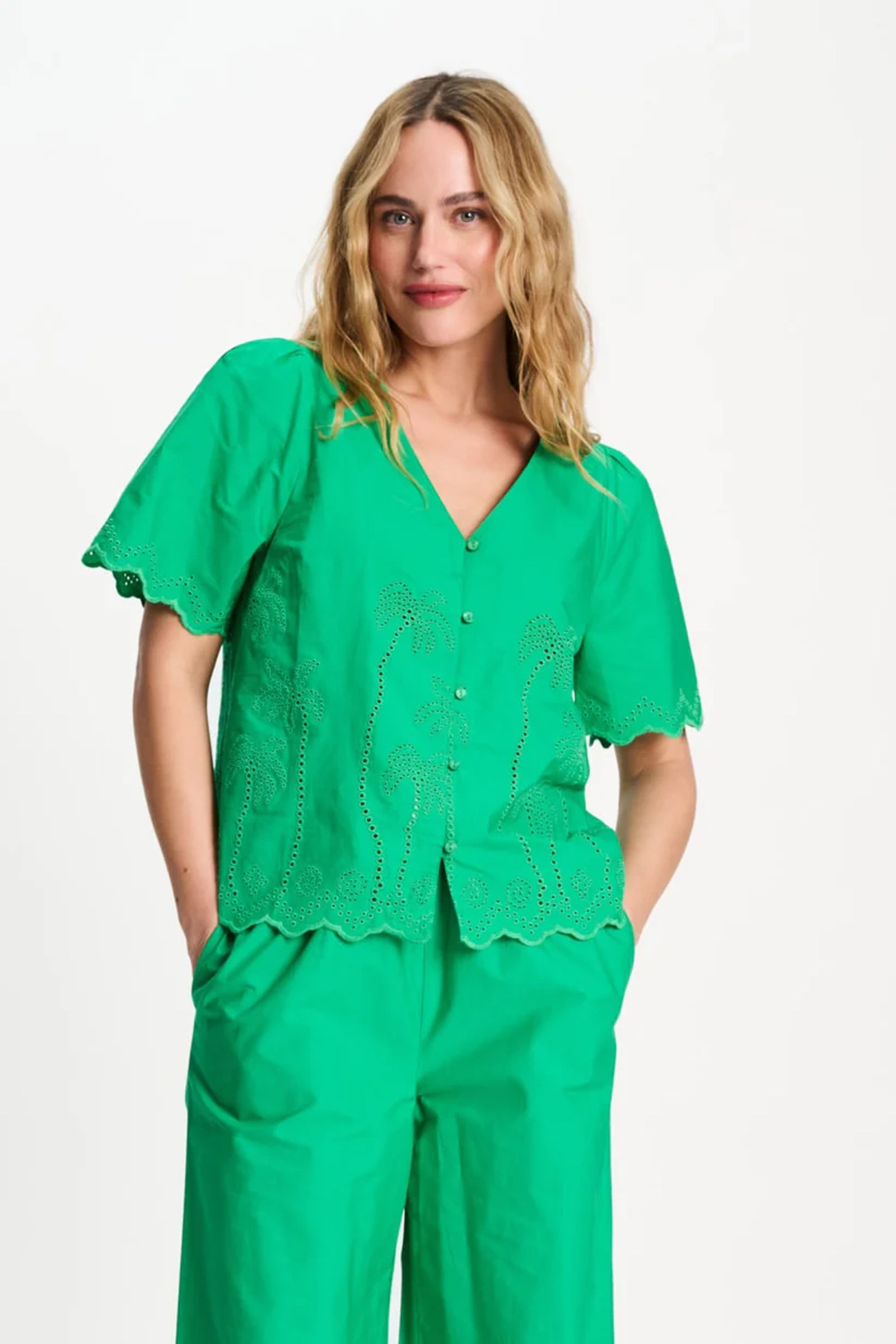 Dames blouse korte mouw groen