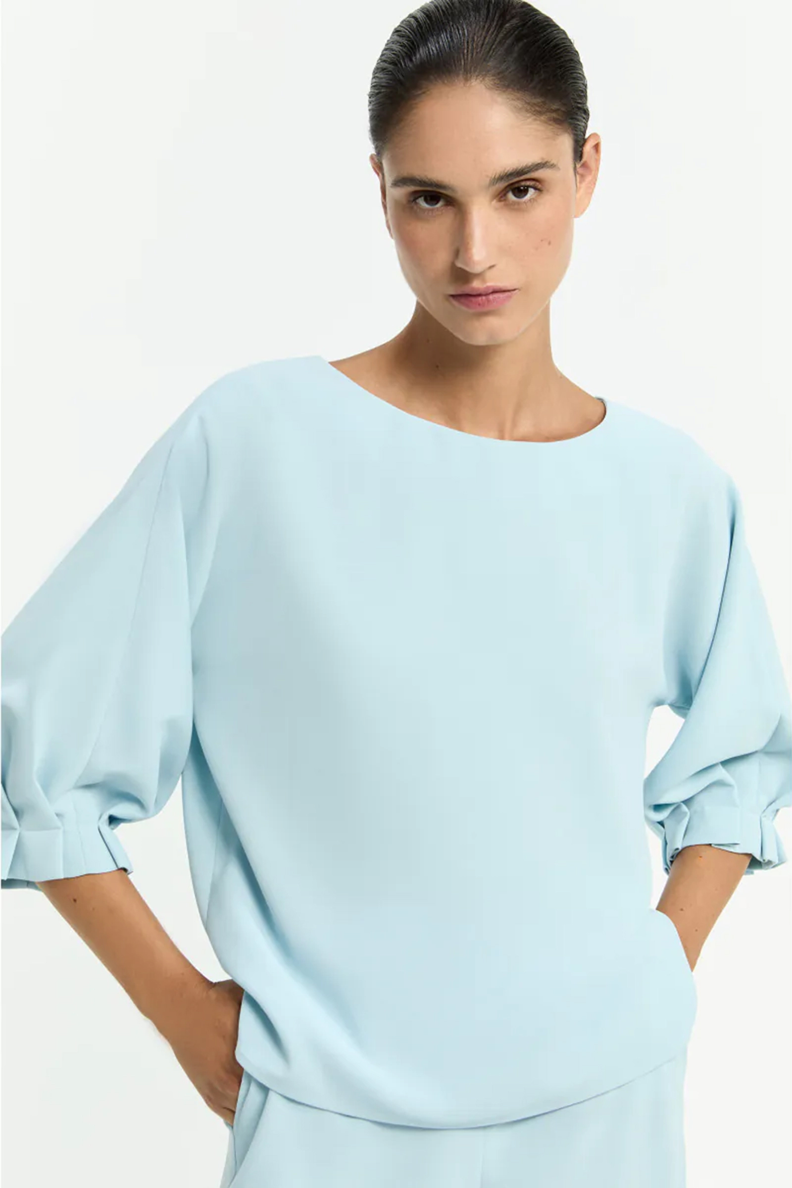 Dames blouse korte mouw blauw