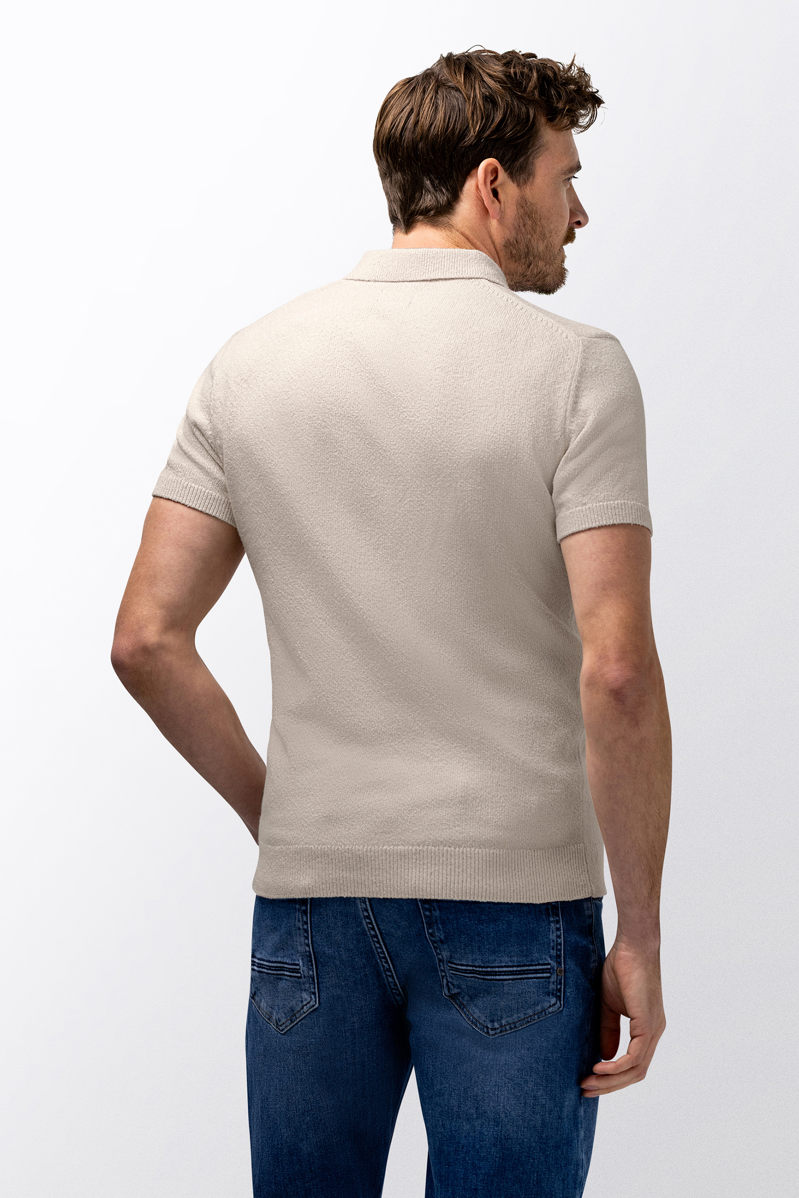 Heren polo korte mouw ecru