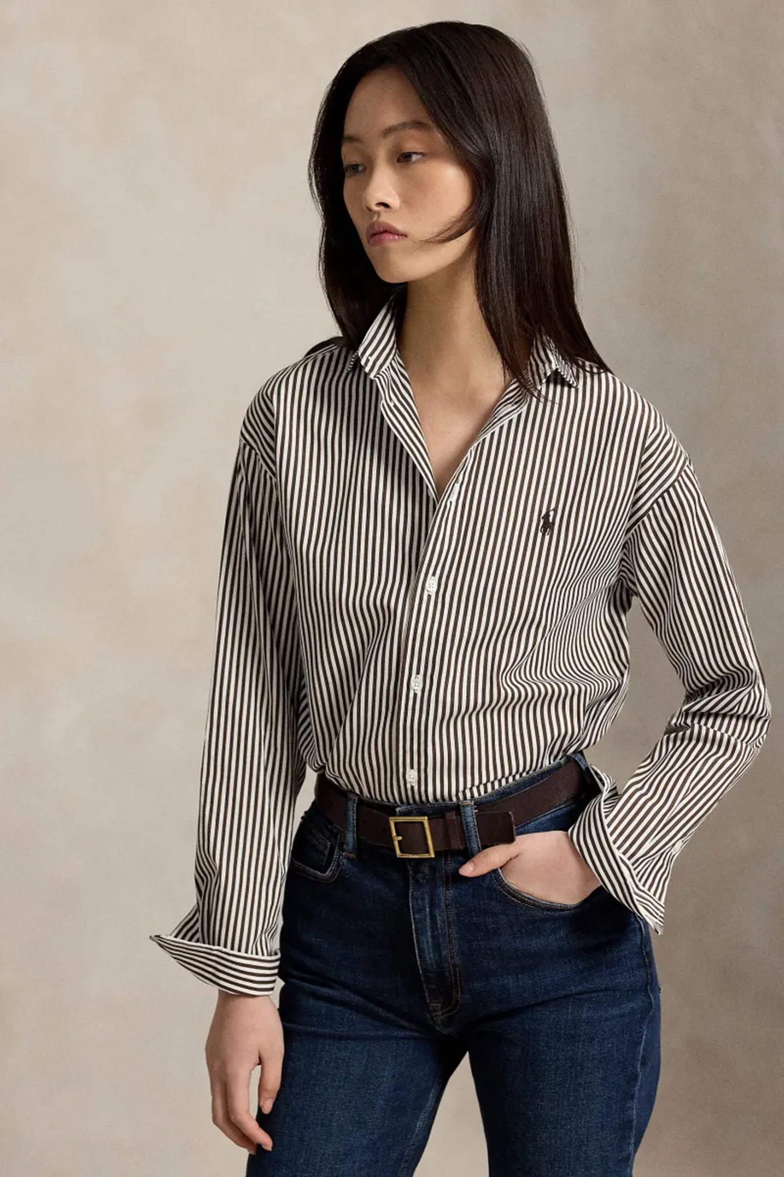 Dames blouse lange mouw bruin