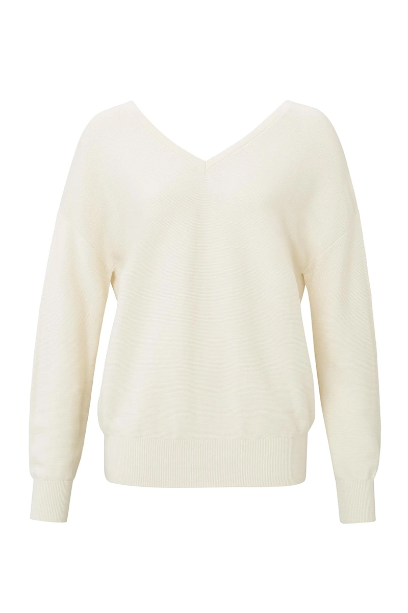 Yaya Double v-neck sweater ls Bruin/Beige-2 1
