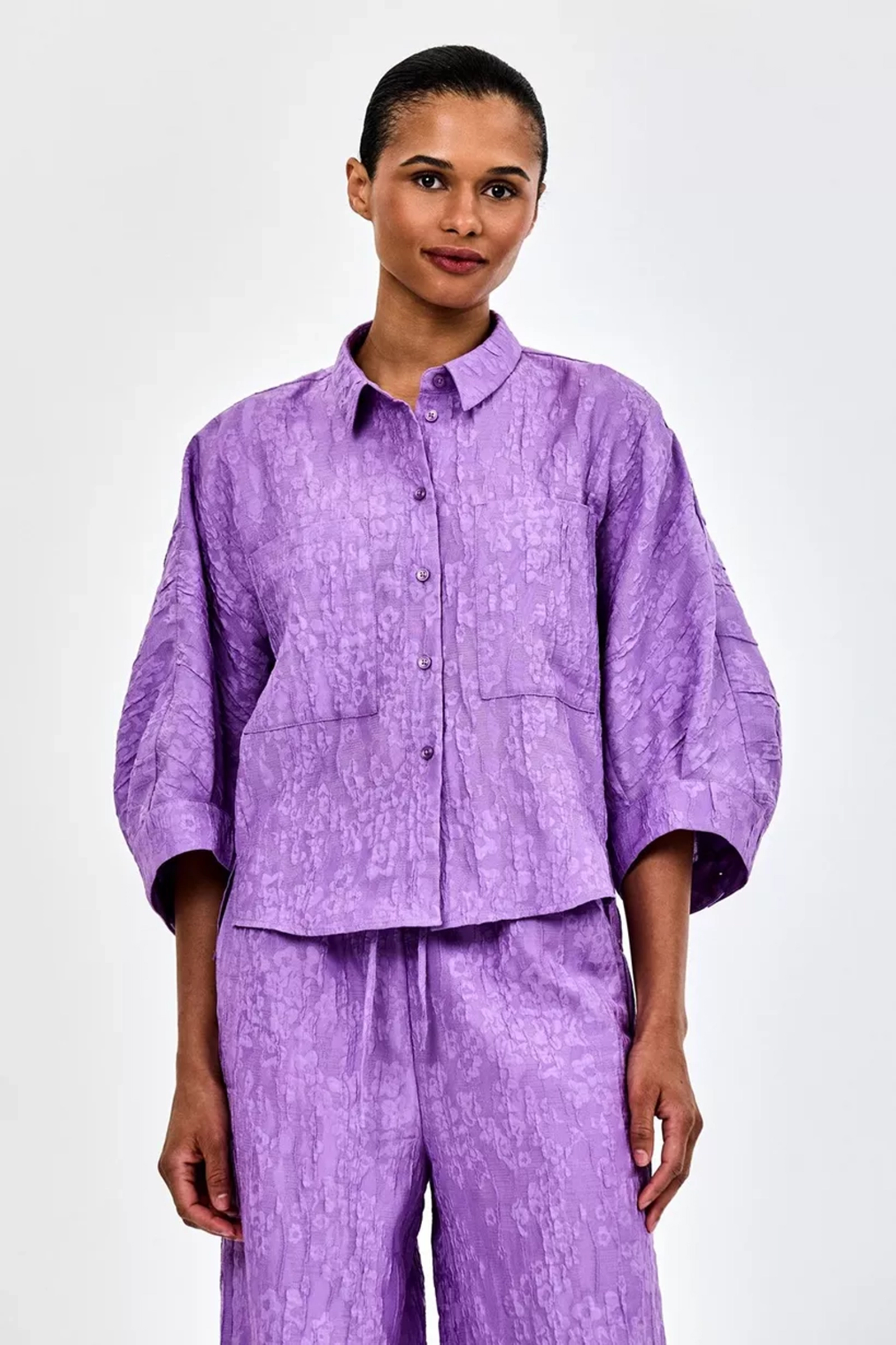 Dames blouse korte mouw paars