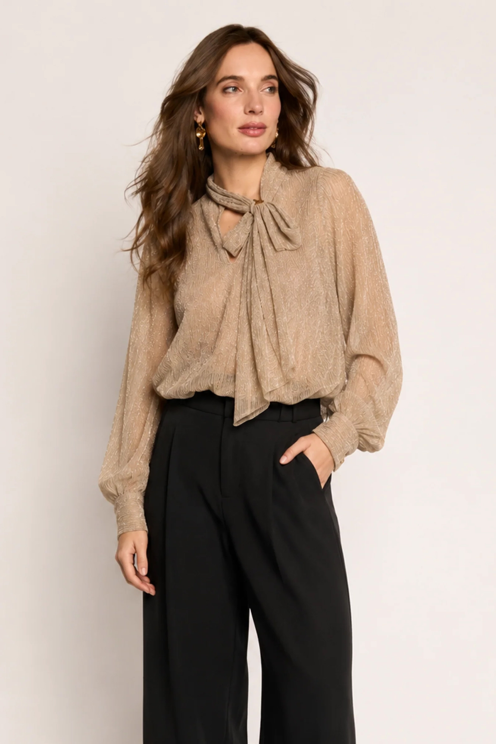 Dames blouse lange mouw goud