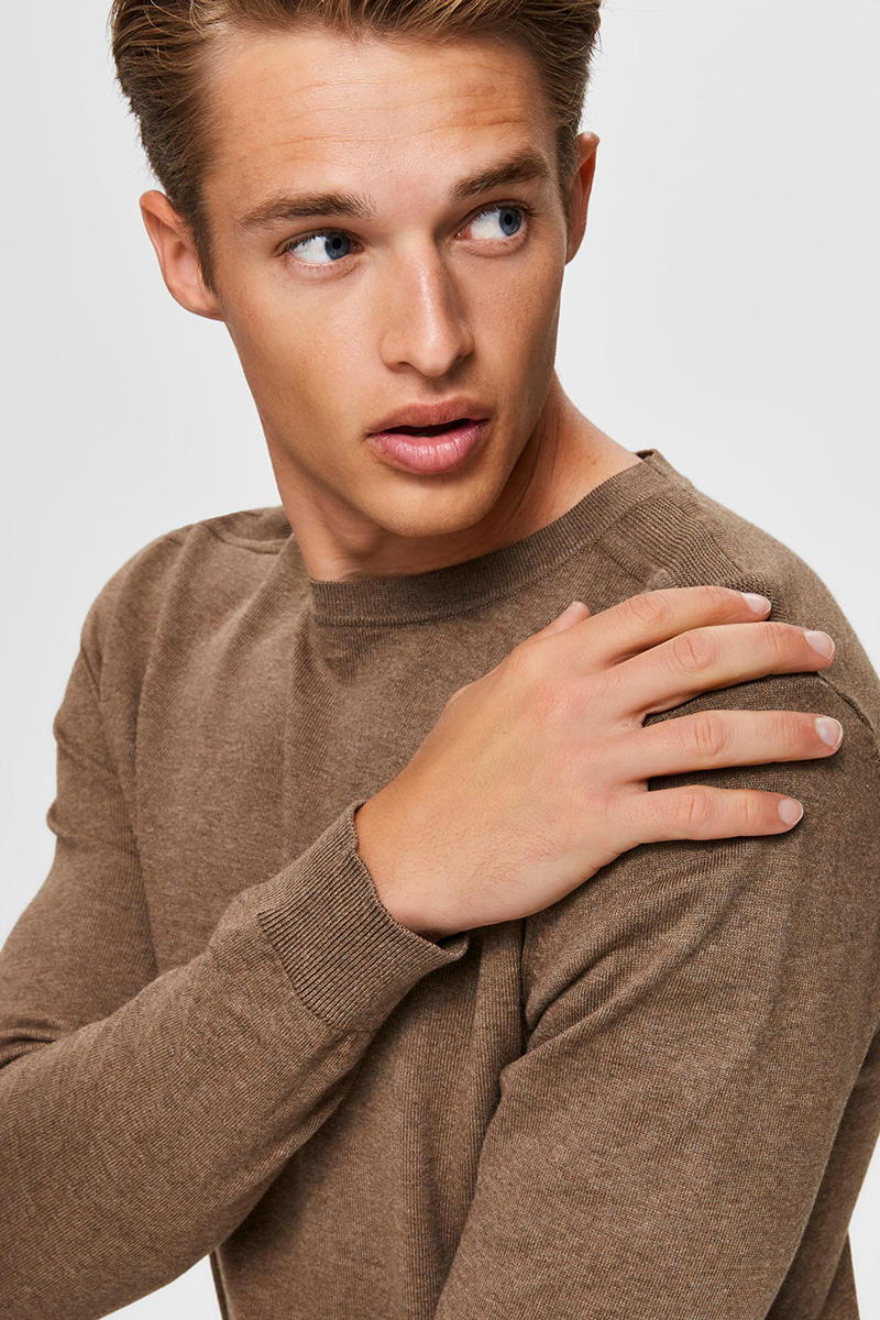 Selected SLHBERG CREW NECK B NOOS Bruin/Beige-2 3