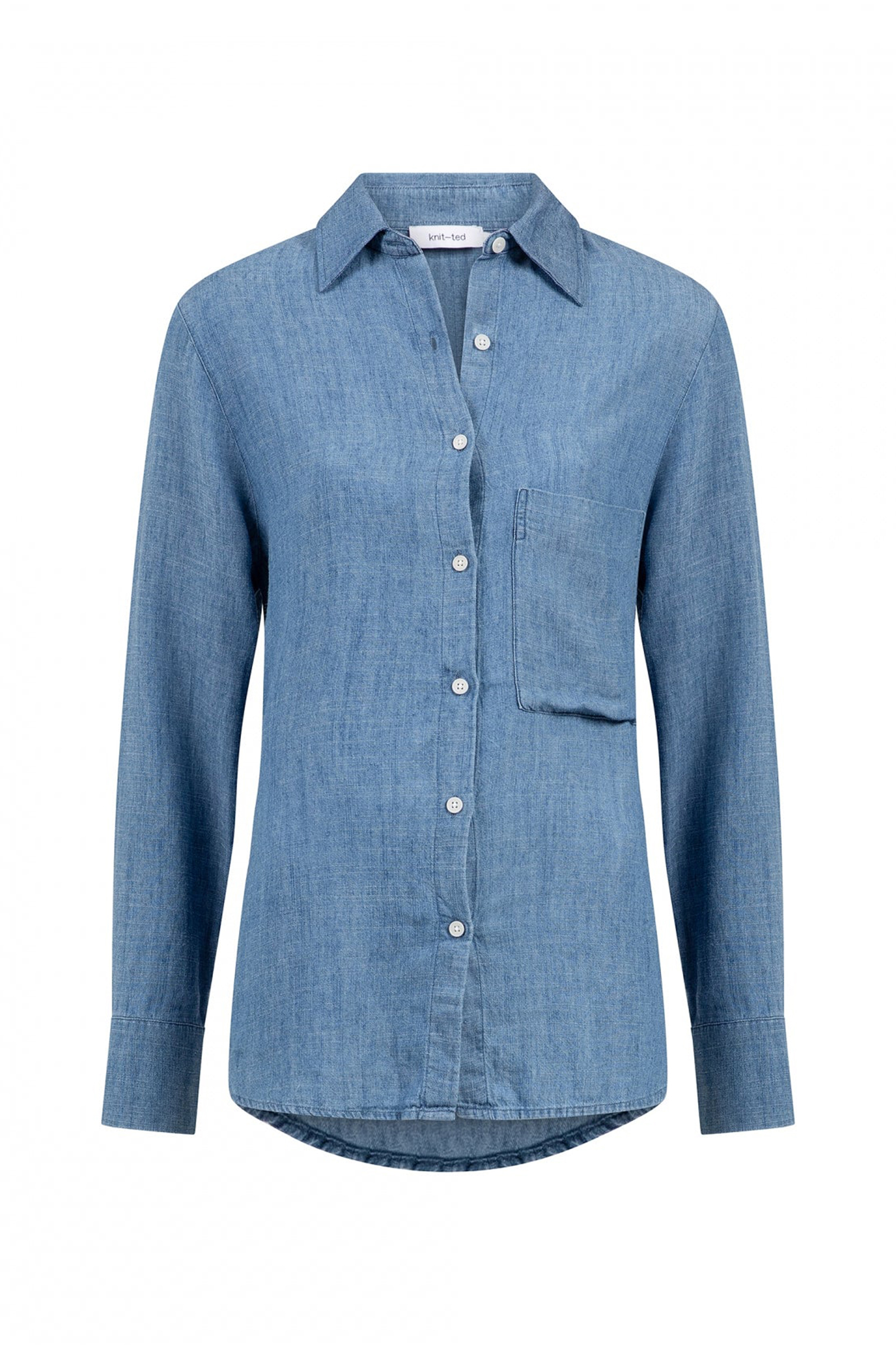 Dames blouse lange mouw blauw
