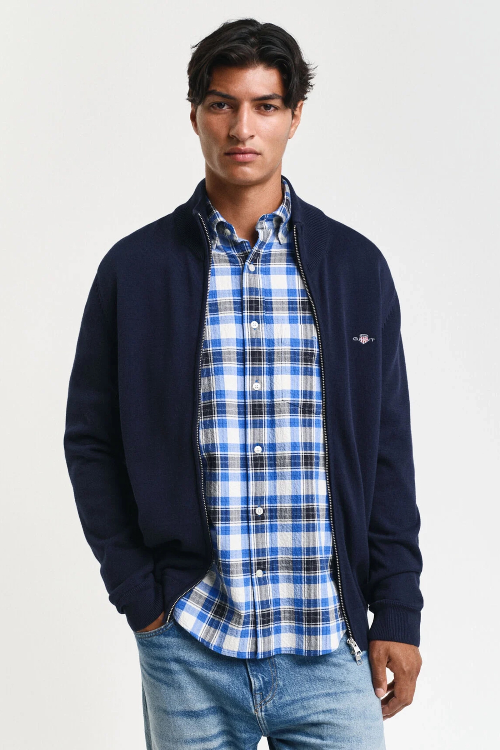Gant CASUAL COTTON ZIP CARDIGAN Blauw-1 2