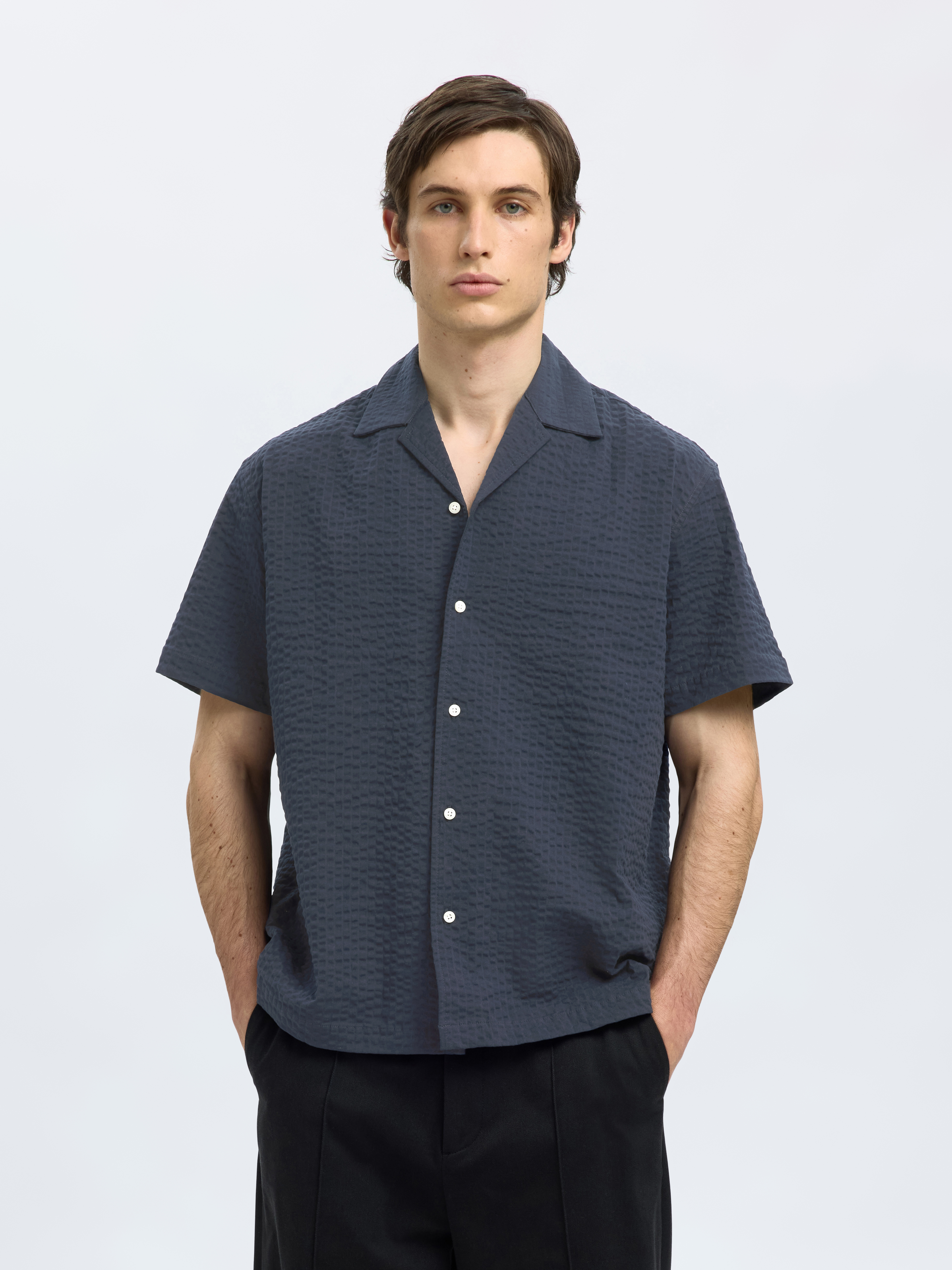 Heren overhemd km casual blauw