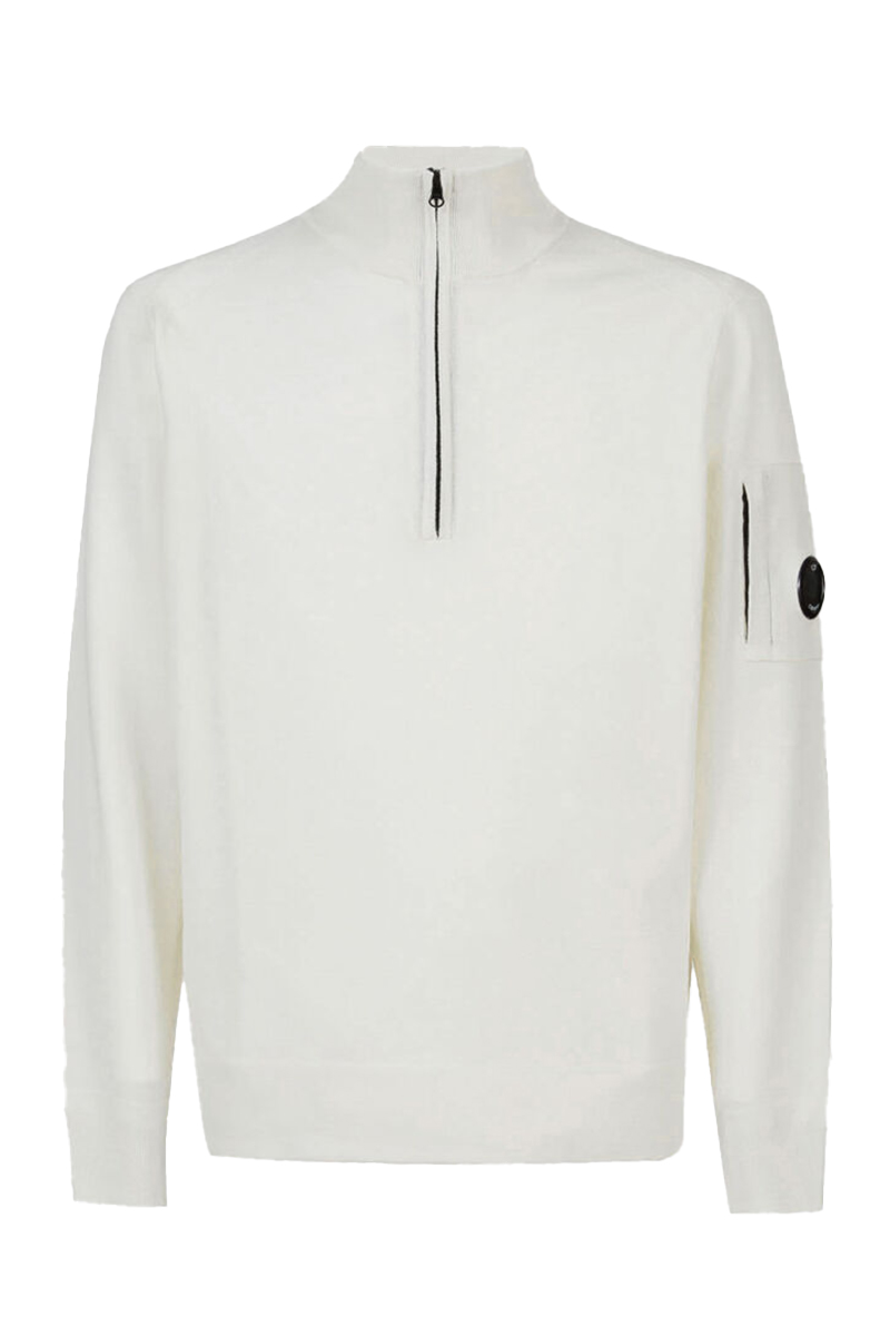 C.P. Company EXTAFINE MERINO WOOL ZIPPED KNIT Ecru-1 1