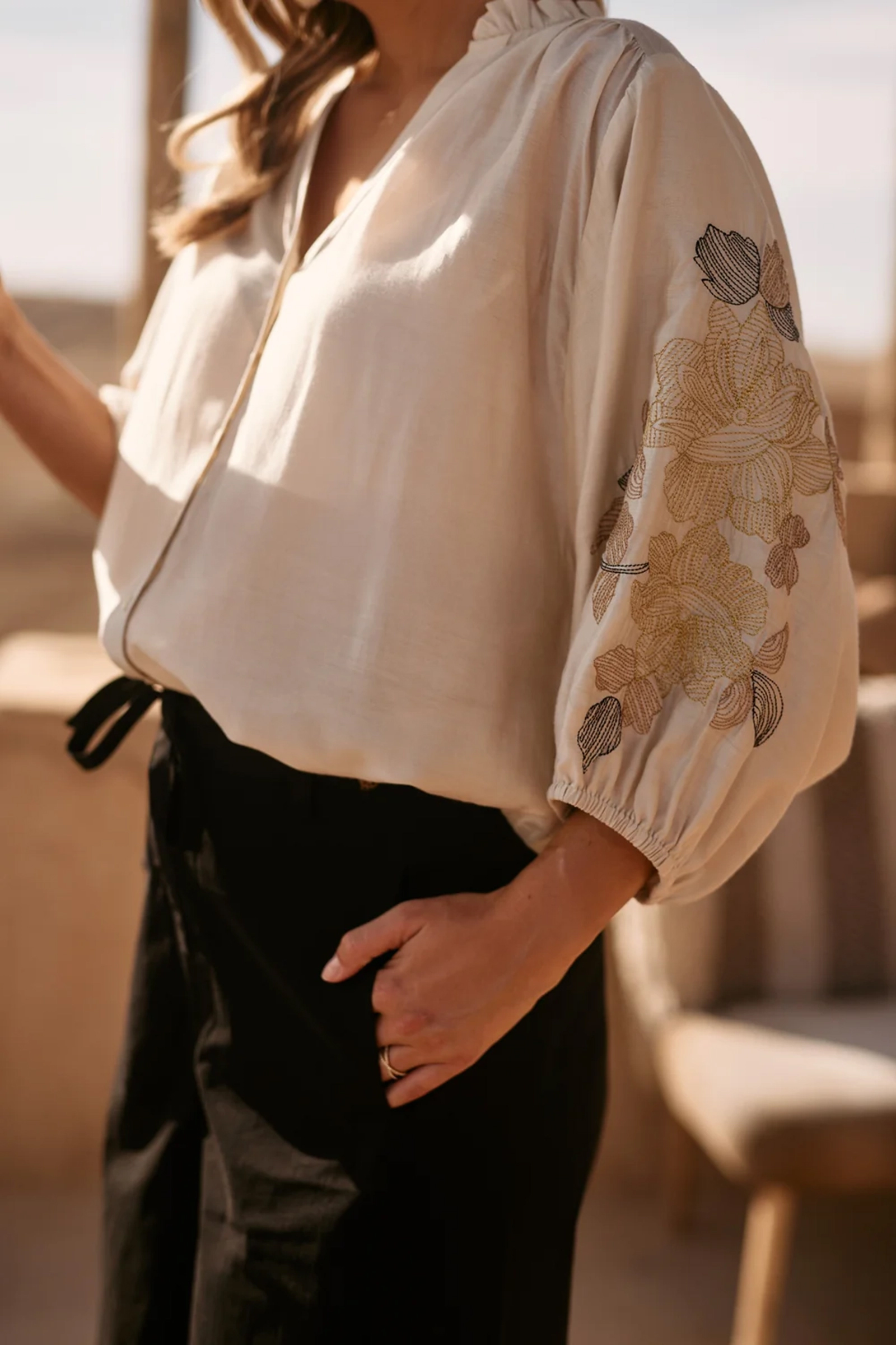 Dames blouse lange mouw ecru