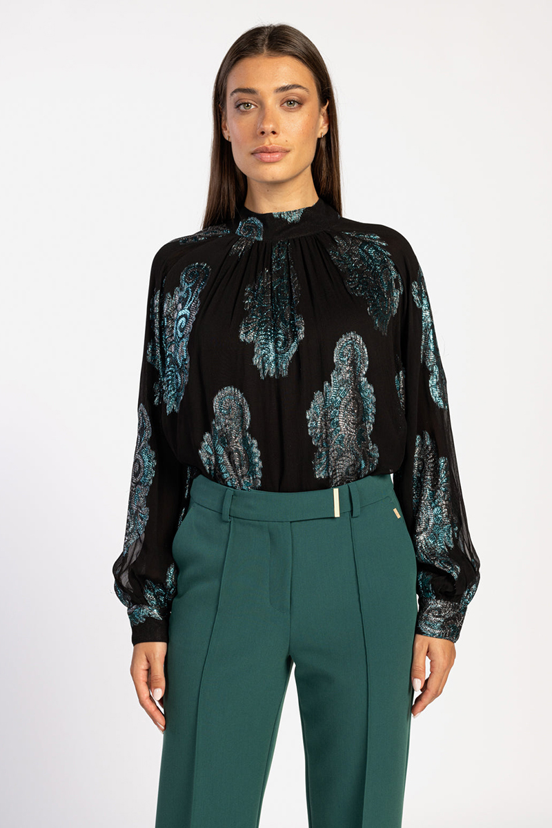 Dames blouse lange mouw blauw