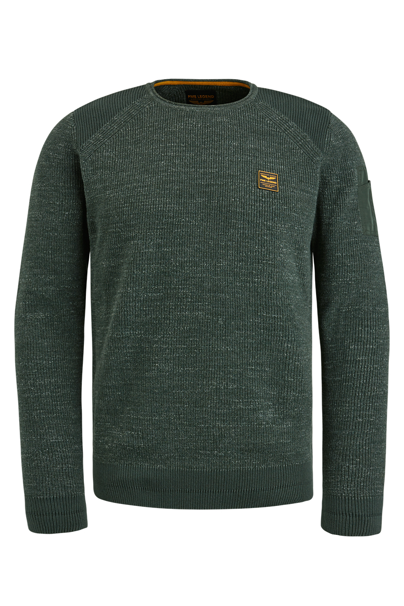 PME Legend R-neck cotton rib melee knit Grijs-1 1