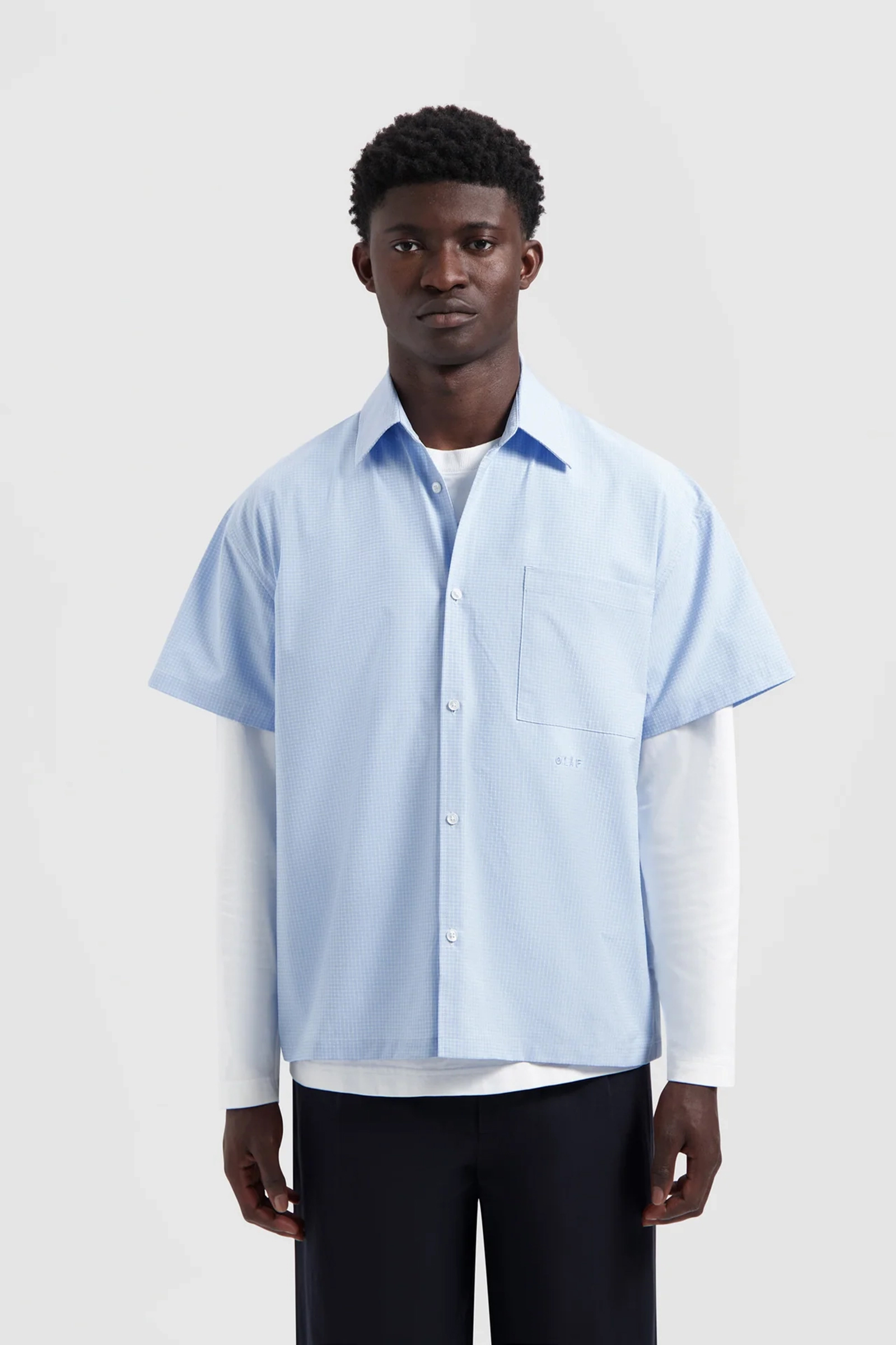 Olaf Hussein BOXY MINI CHECK SHIRT Blauw 2