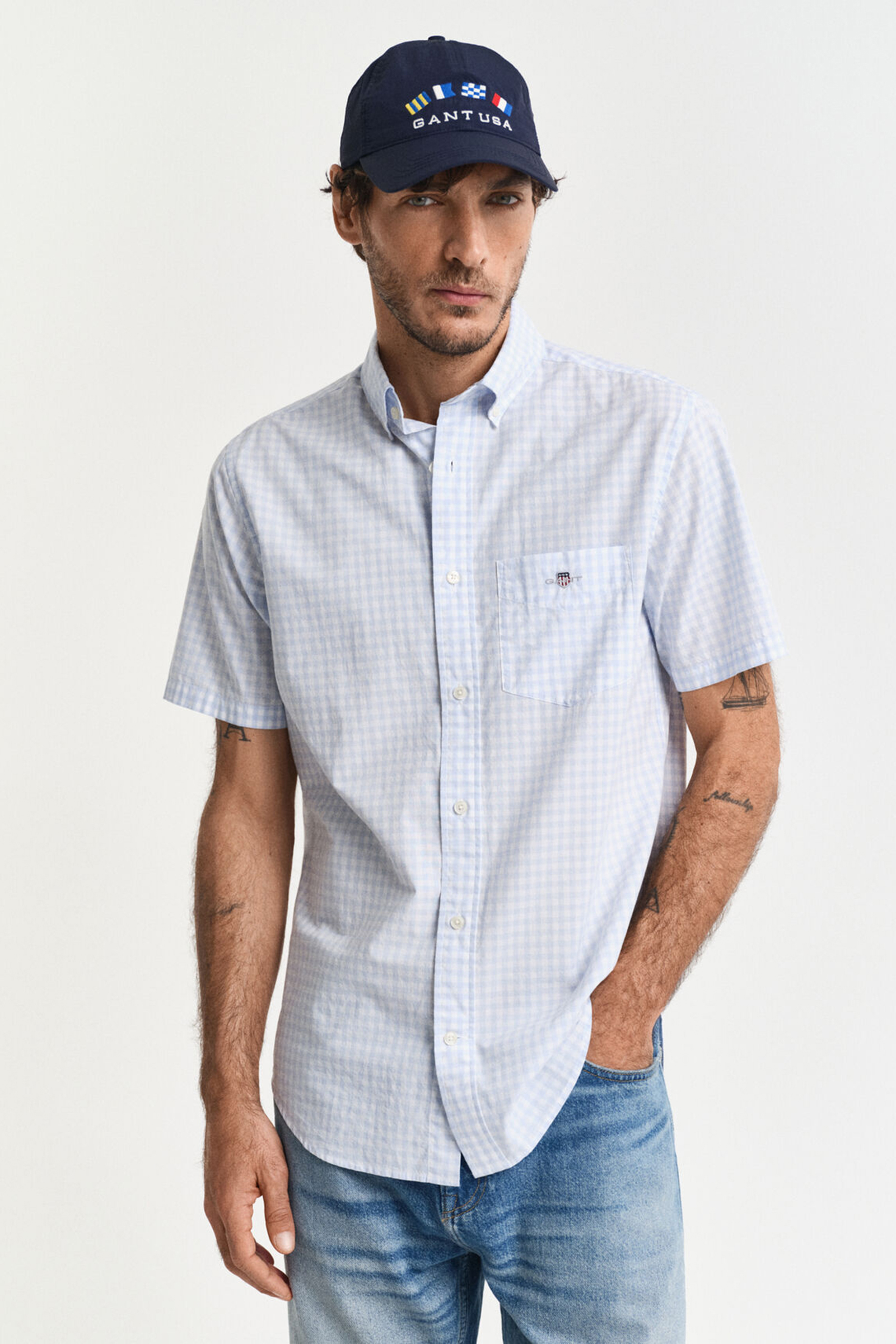Gant REG CLASSIC POPLIN GINGH SS SHIRT Blauw-2 2