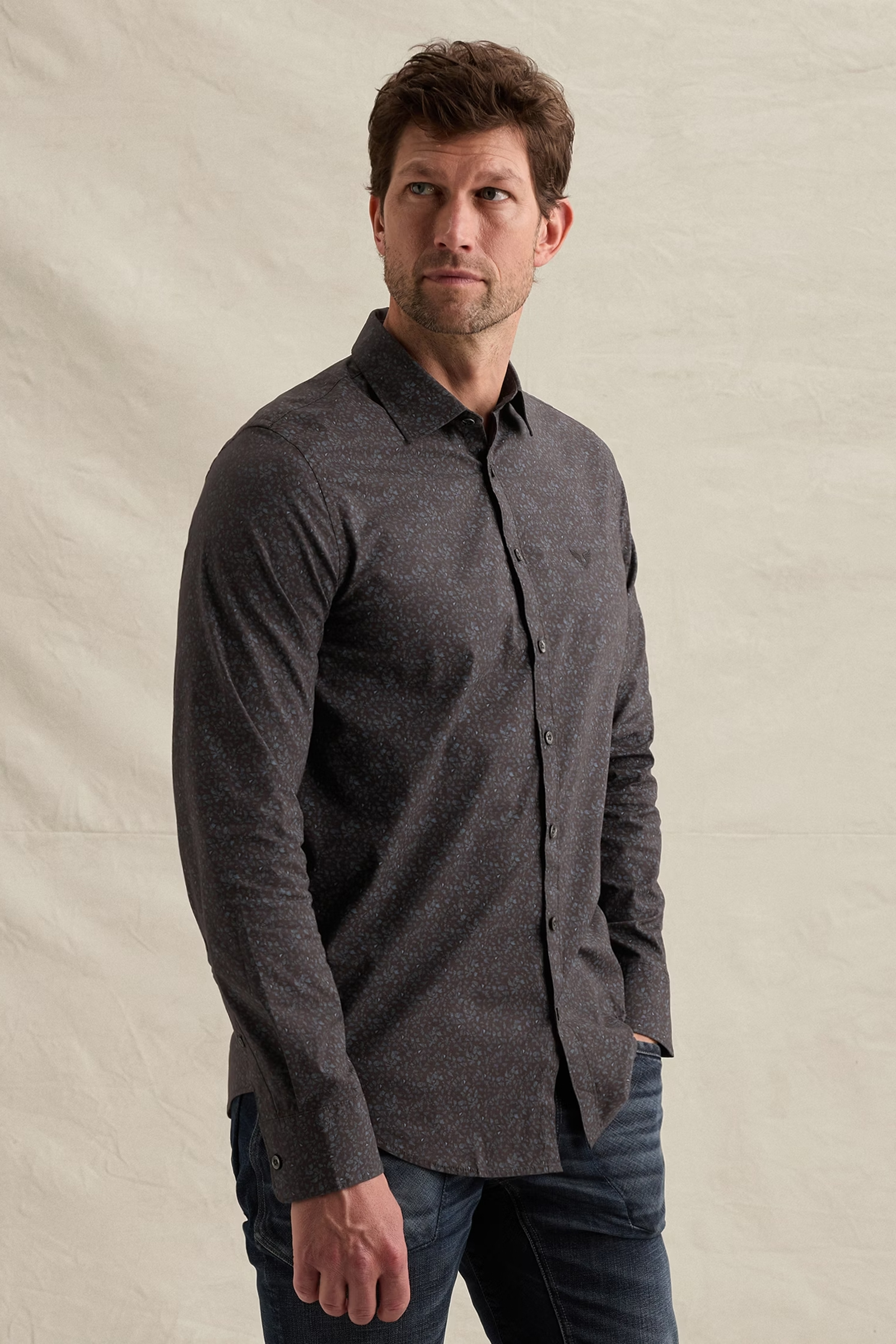 Heren overhemd lm casual bruin