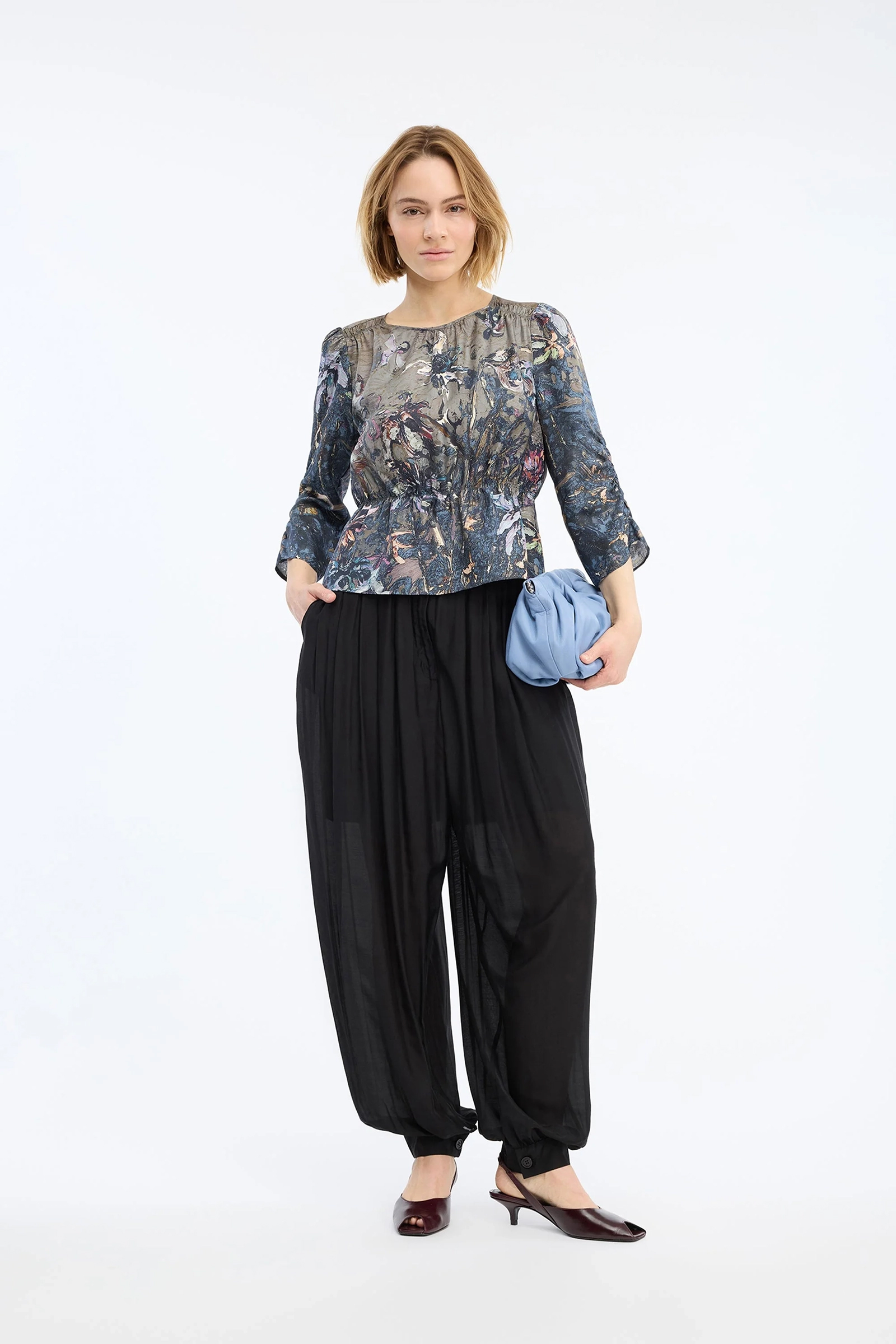 Dames blouse korte mouw bruin