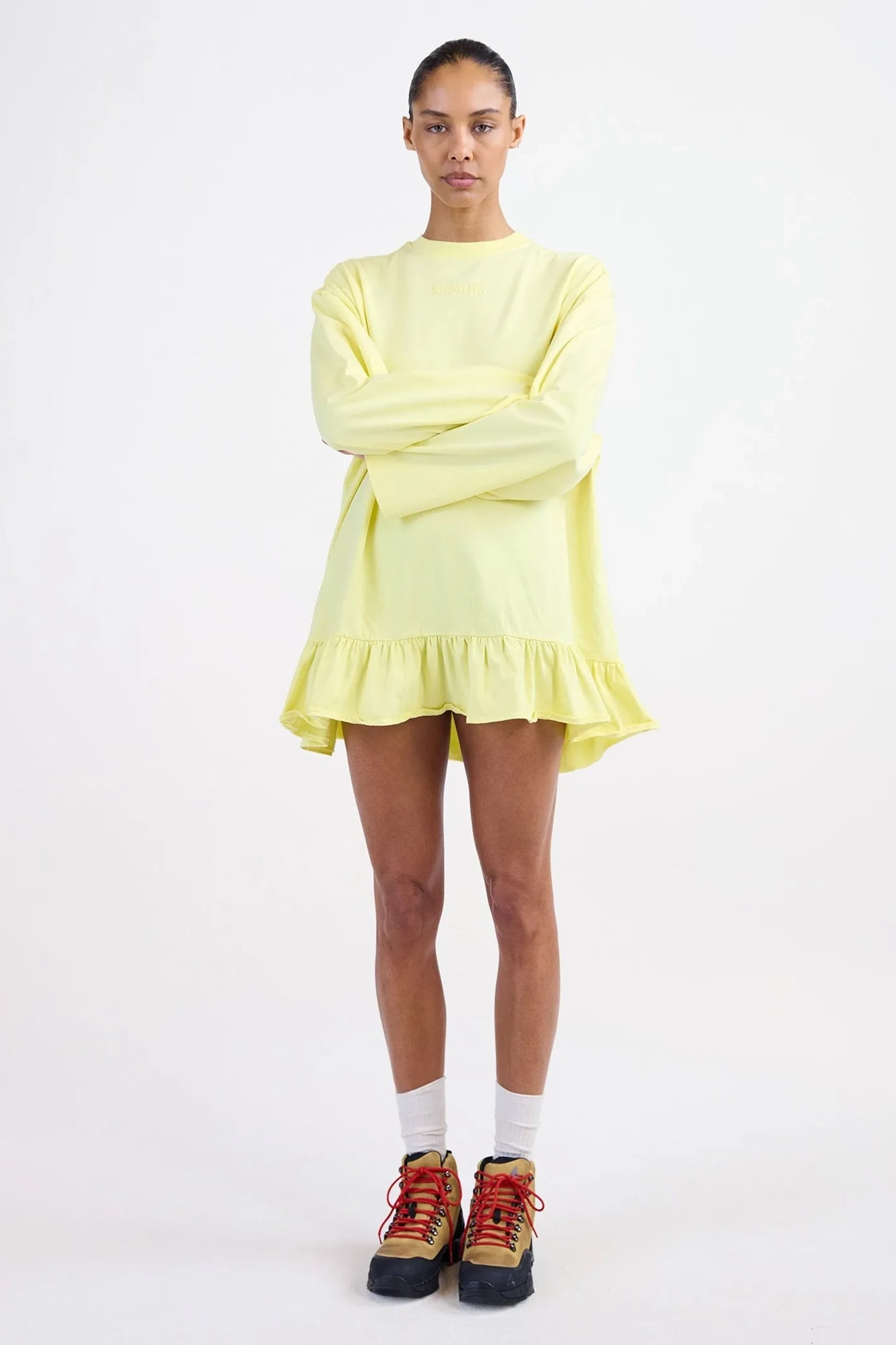 Dames t-shirt lange mouw geel