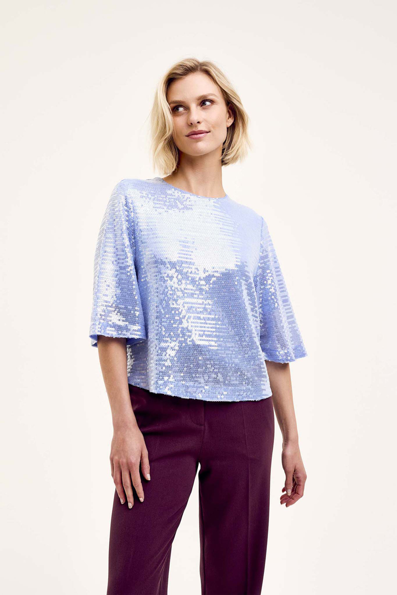 Dames blouse korte mouw blauw